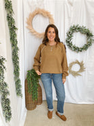 Double Knit Crew Sweater-Coffee-Sweaters-hem and thread-The Silo Boutique, Women's Fashion Boutique Located in Warren and Grand Forks North Dakota