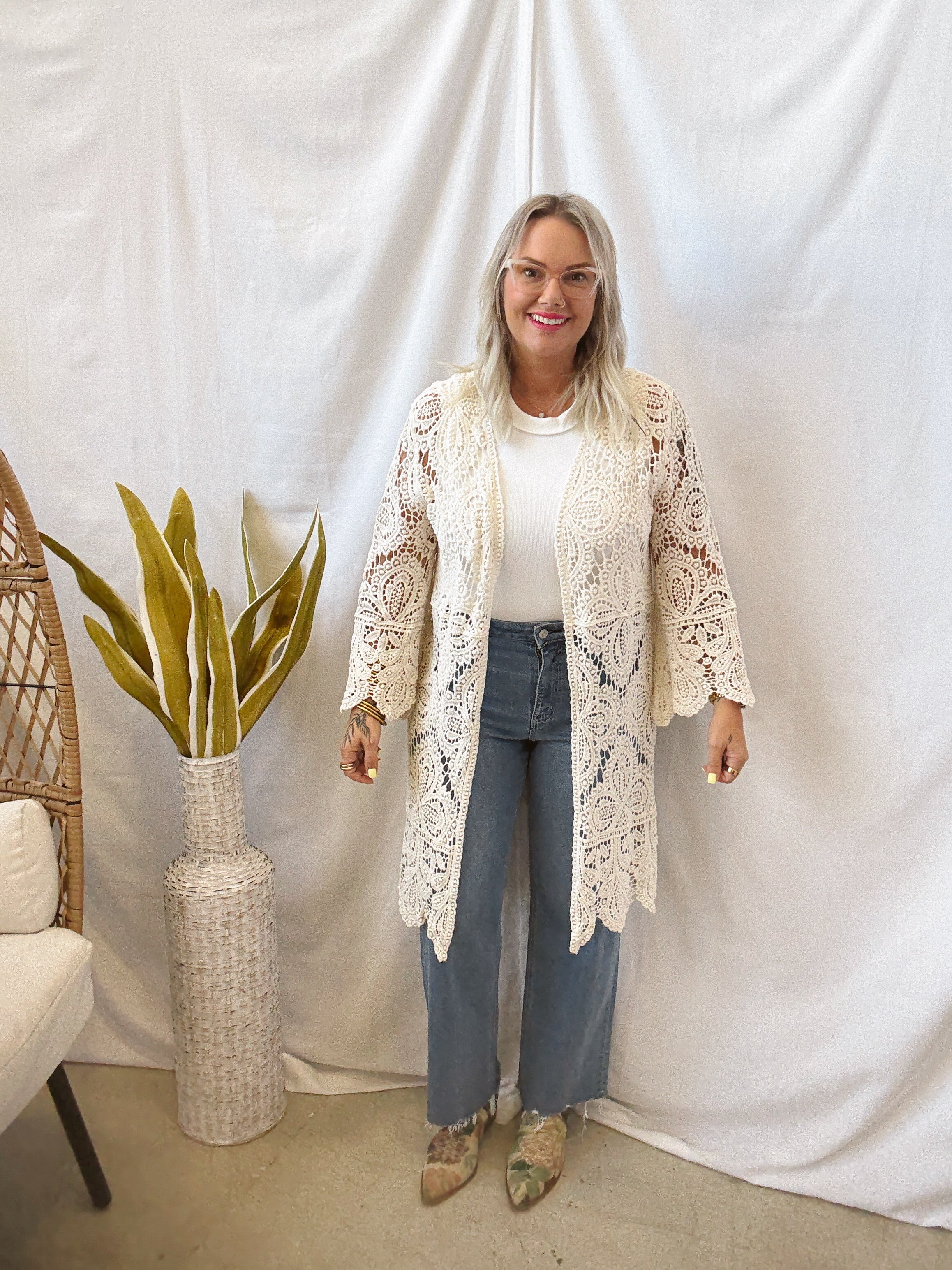 Natural Crochet Knit Cardigan-Cardigans-bluivy-The Silo Boutique, Women's Fashion Boutique Located in Warren and Grand Forks North Dakota