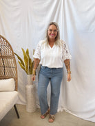 Linen and Lace Top-White-Short Sleeve Tops-Umgee-The Silo Boutique, Women's Fashion Boutique Located in Warren and Grand Forks North Dakota