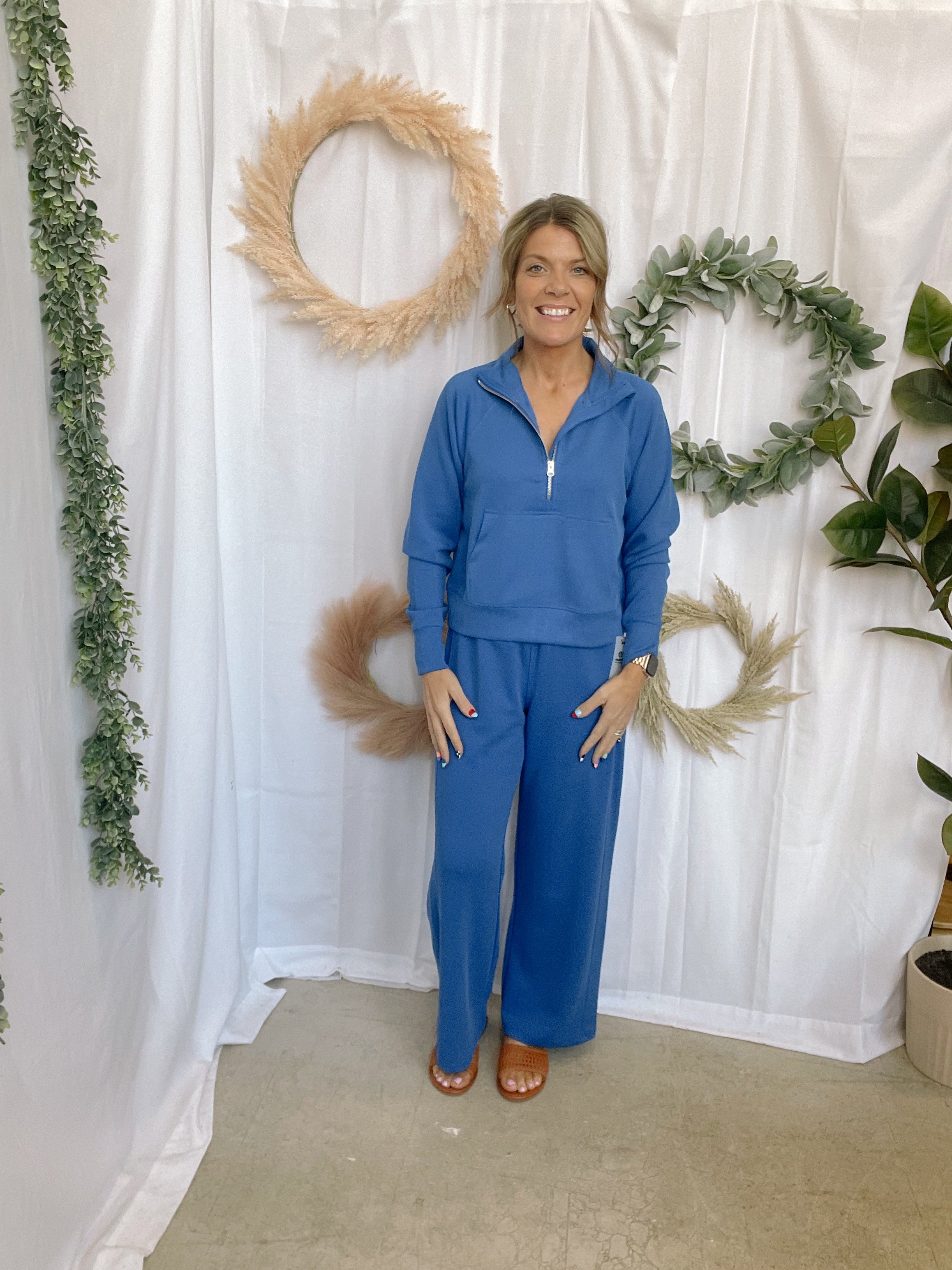 Mono B Luxe Sand Wash 1/2 Zip Sweatshirt-Indigo-Sweatshirts-mono b-The Silo Boutique, Women's Fashion Boutique Located in Warren and Grand Forks North Dakota