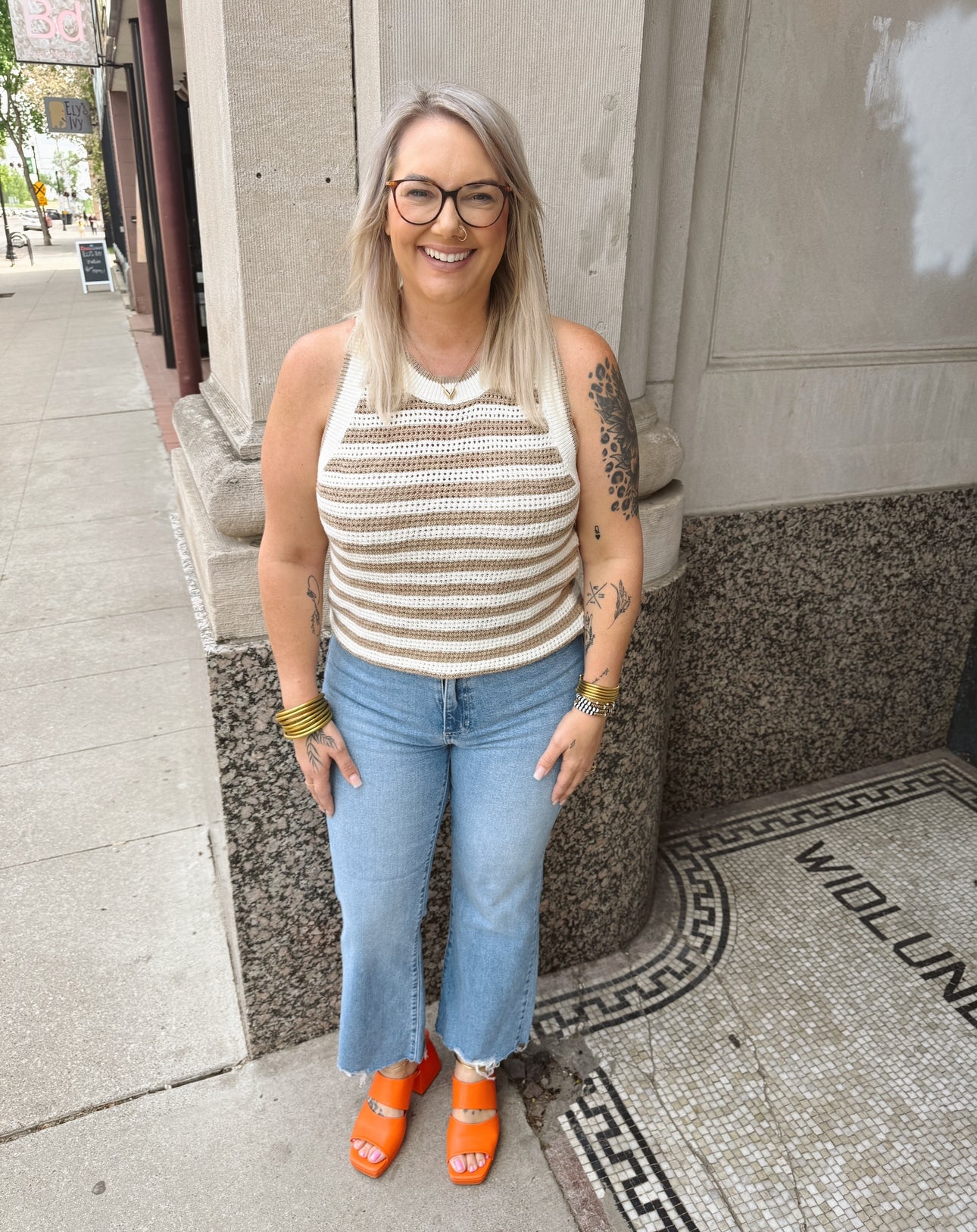 Taupe Striped Sweater Tank Top-Tank Tops-entro-The Silo Boutique, Women's Fashion Boutique Located in Warren and Grand Forks North Dakota