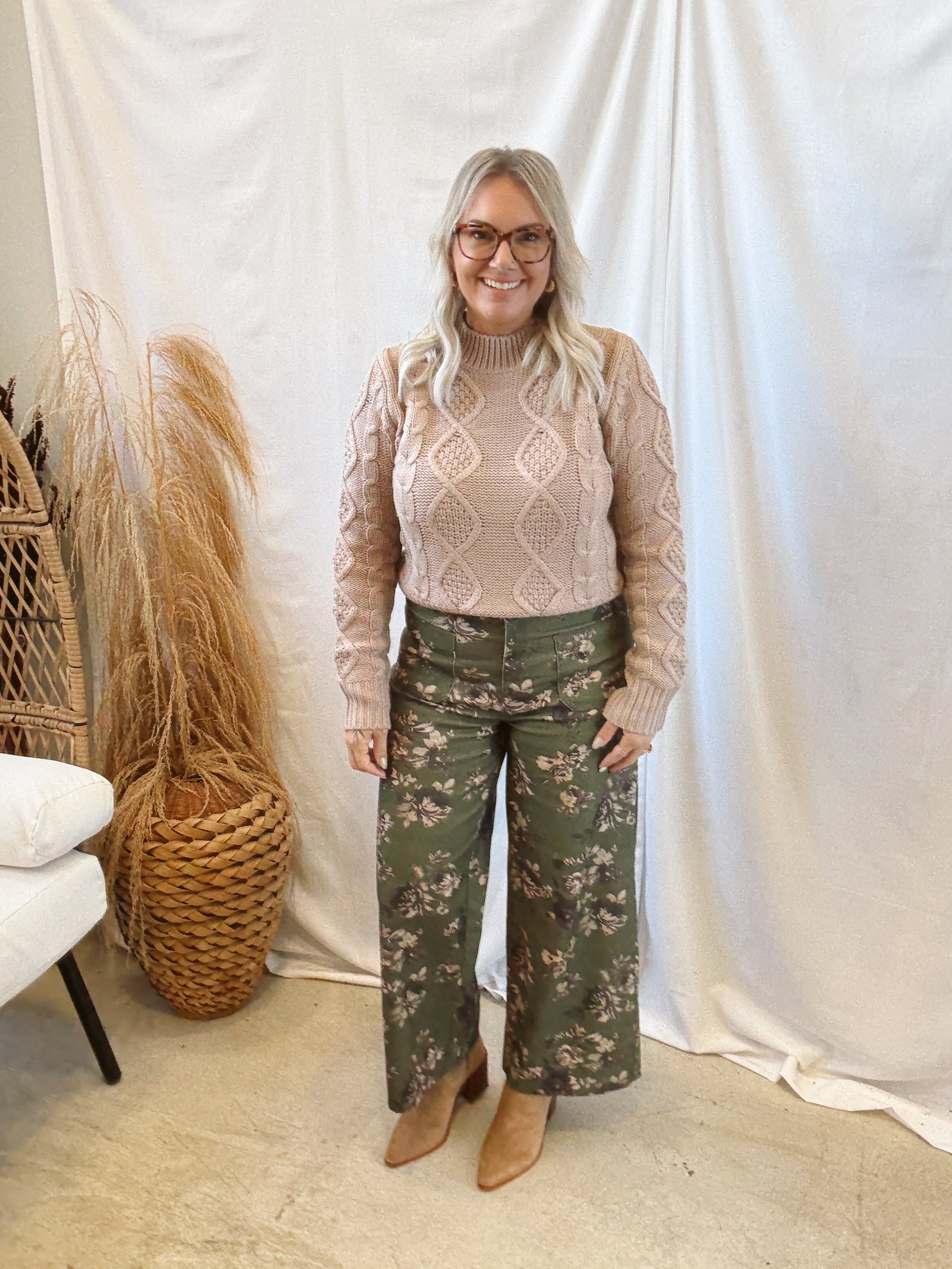 Textured Cable Knit Sweater-Mocha-Sweaters-hyfve-The Silo Boutique, Women's Fashion Boutique Located in Warren and Grand Forks North Dakota