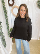 Harper Rolled Collar Sweater-Black-Sweaters-hyfve-The Silo Boutique, Women's Fashion Boutique Located in Warren and Grand Forks North Dakota