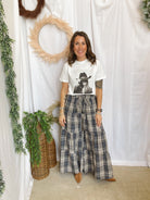 Boho Plaid Tiered Pants-Navy-Pants-hyfve-The Silo Boutique, Women's Fashion Boutique Located in Warren and Grand Forks North Dakota