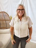 Crochet Collar Button Top-Final Sale-Short Sleeve Tops-hem and thread-The Silo Boutique, Women's Fashion Boutique Located in Warren and Grand Forks North Dakota