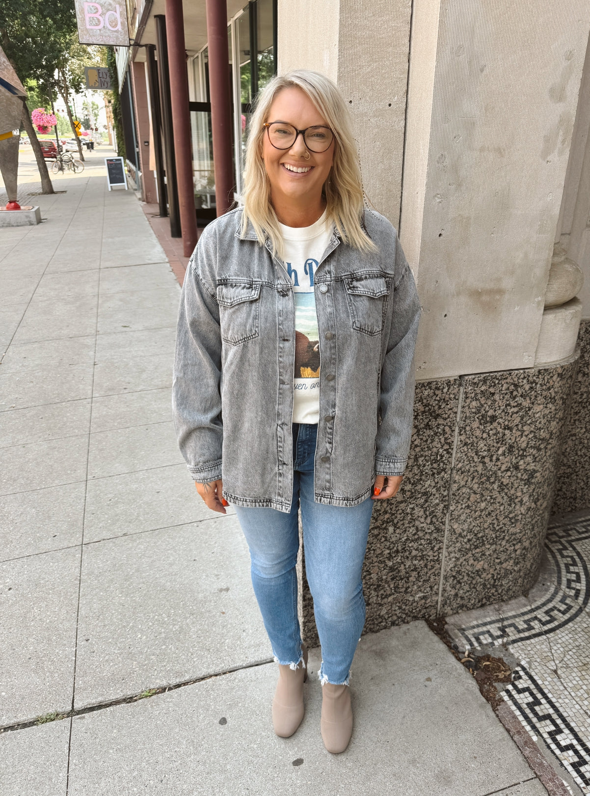 Cool Grey Denim Shirt Jacket-Shackets-be cool-The Silo Boutique, Women's Fashion Boutique Located in Warren and Grand Forks North Dakota