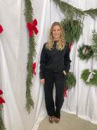 Black Scuba Satin Crew Neck Sweatshirt-Sweatshirts-rae mode-The Silo Boutique, Women's Fashion Boutique Located in Warren and Grand Forks North Dakota