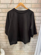 Louisa Scuba Quarter Sleeve Top-Black-The Silo Boutique-The Silo Boutique, Women's Fashion Boutique Located in Warren and Grand Forks North Dakota