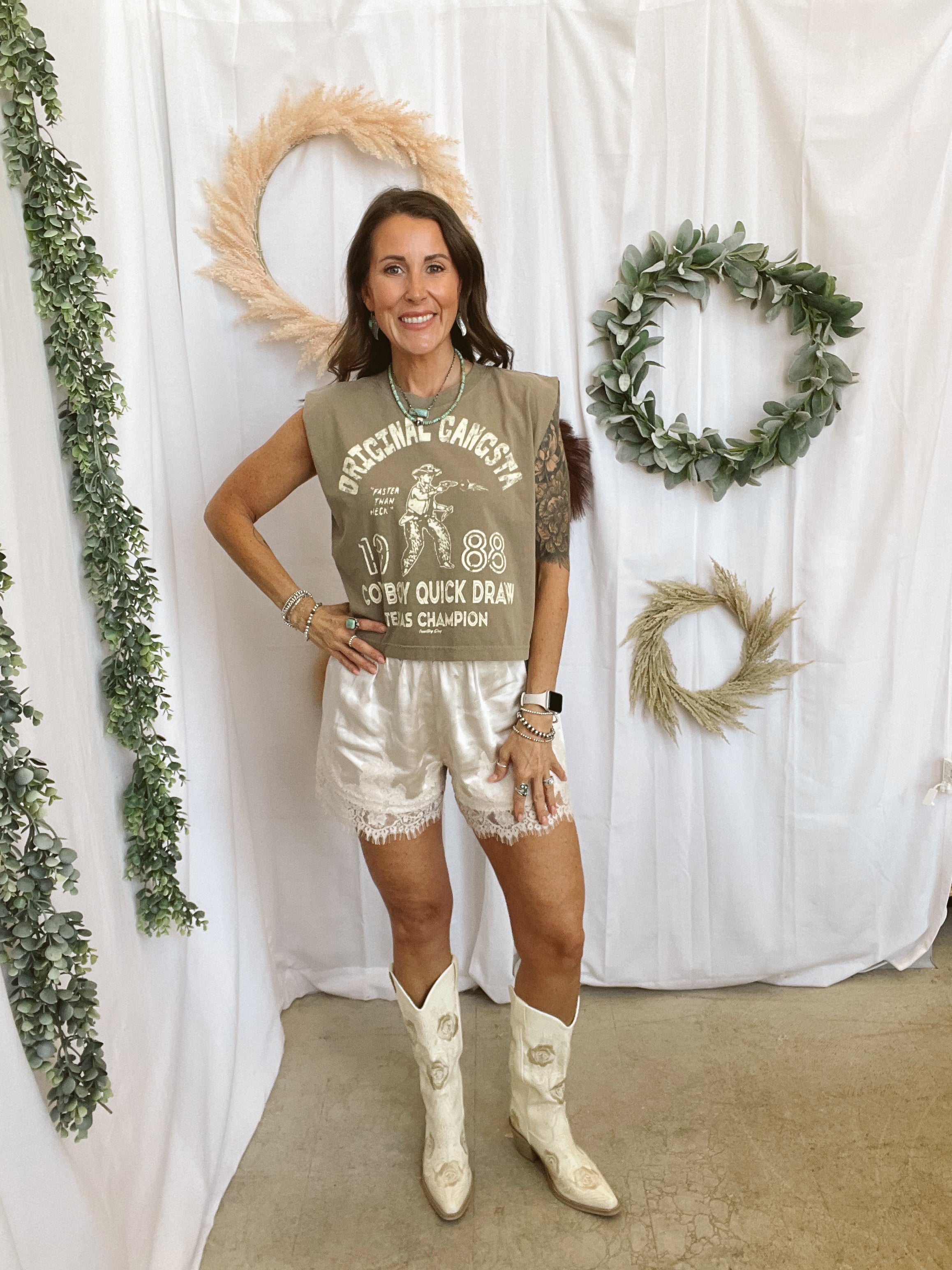 Macey Lace Shorts-Pearl-Shorts-by together-The Silo Boutique, Women's Fashion Boutique Located in Warren and Grand Forks North Dakota