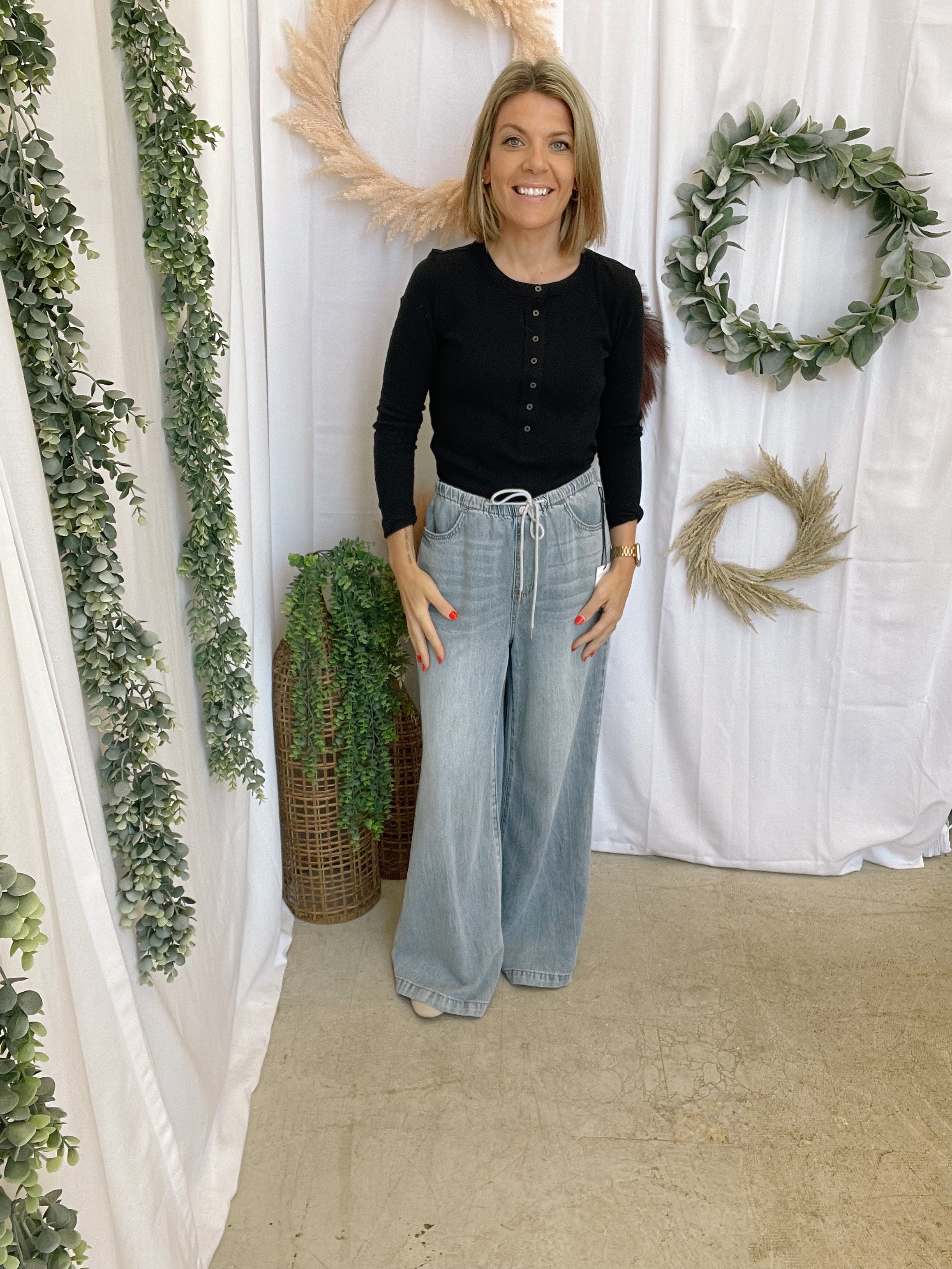 Cotierra Henley Button Top-Black-Long Sleeve Tops-cotierra-The Silo Boutique, Women's Fashion Boutique Located in Warren and Grand Forks North Dakota
