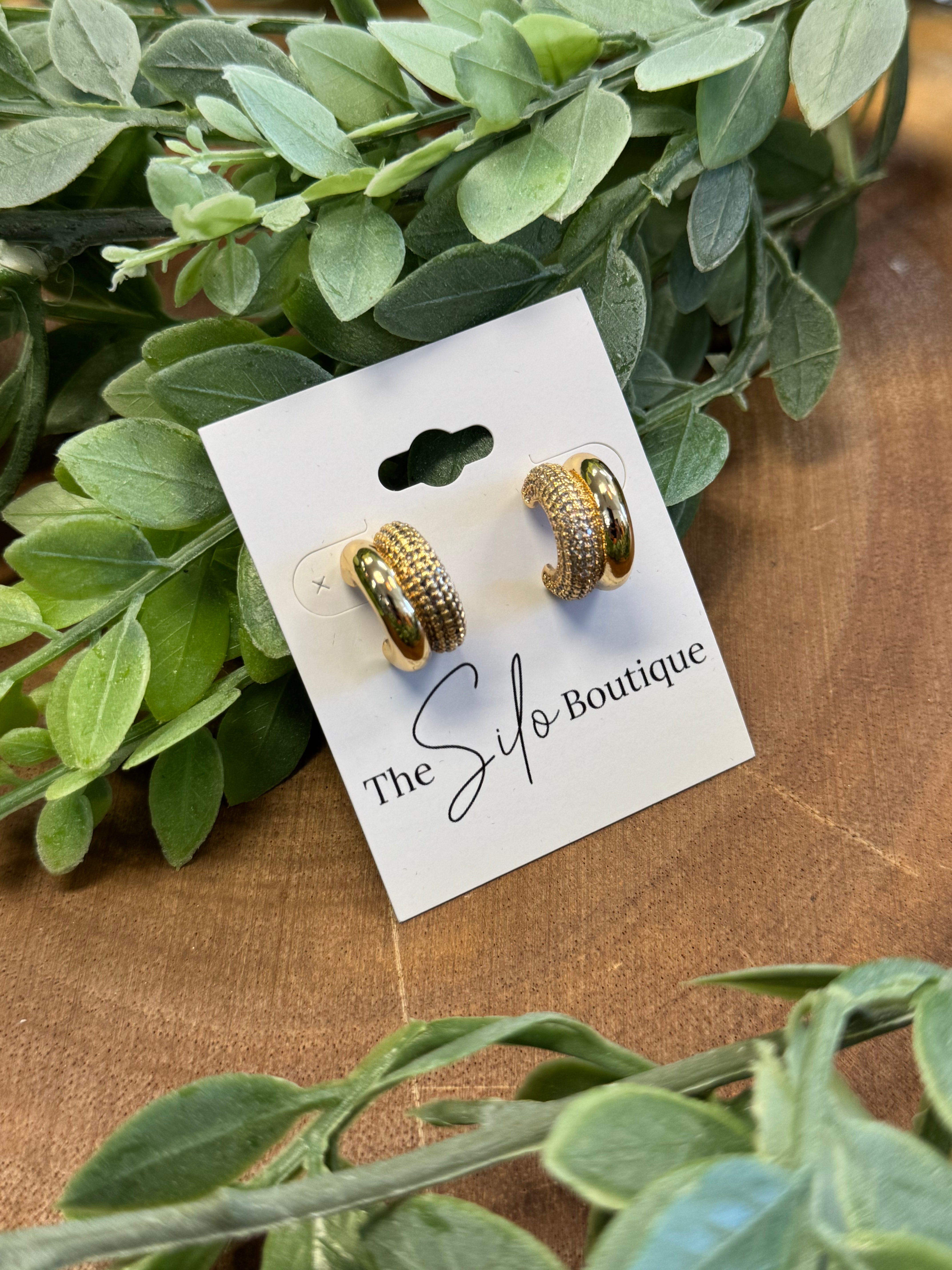 Pave Dome Earrings-Earrings-fame-The Silo Boutique, Women's Fashion Boutique Located in Warren and Grand Forks North Dakota