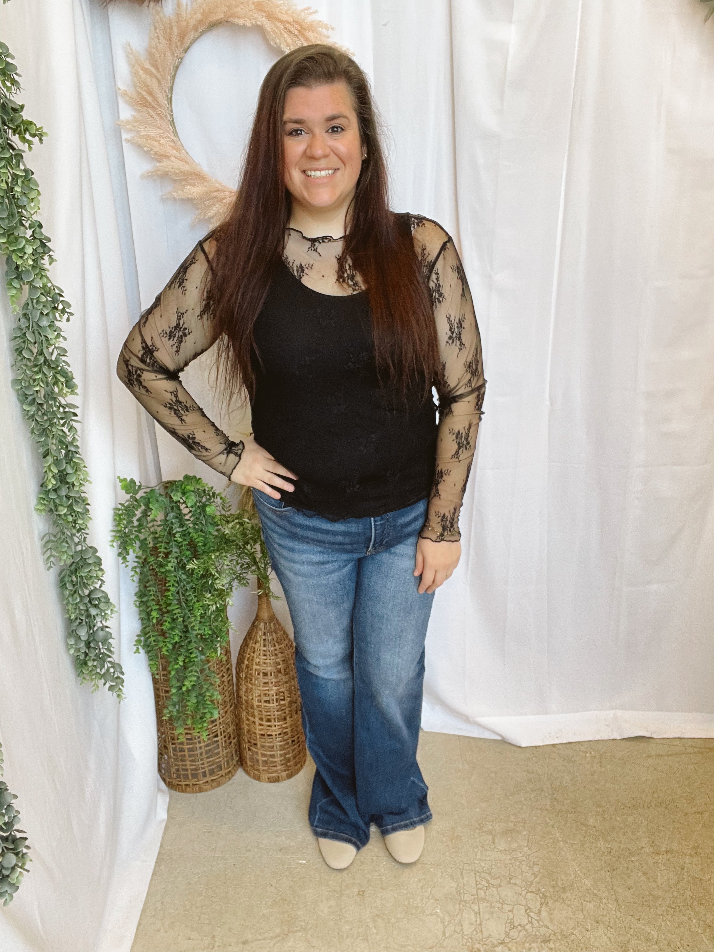 Ella Lace Long Sleeve Top-Black-Sweaters-very j-The Silo Boutique, Women's Fashion Boutique Located in Warren and Grand Forks North Dakota