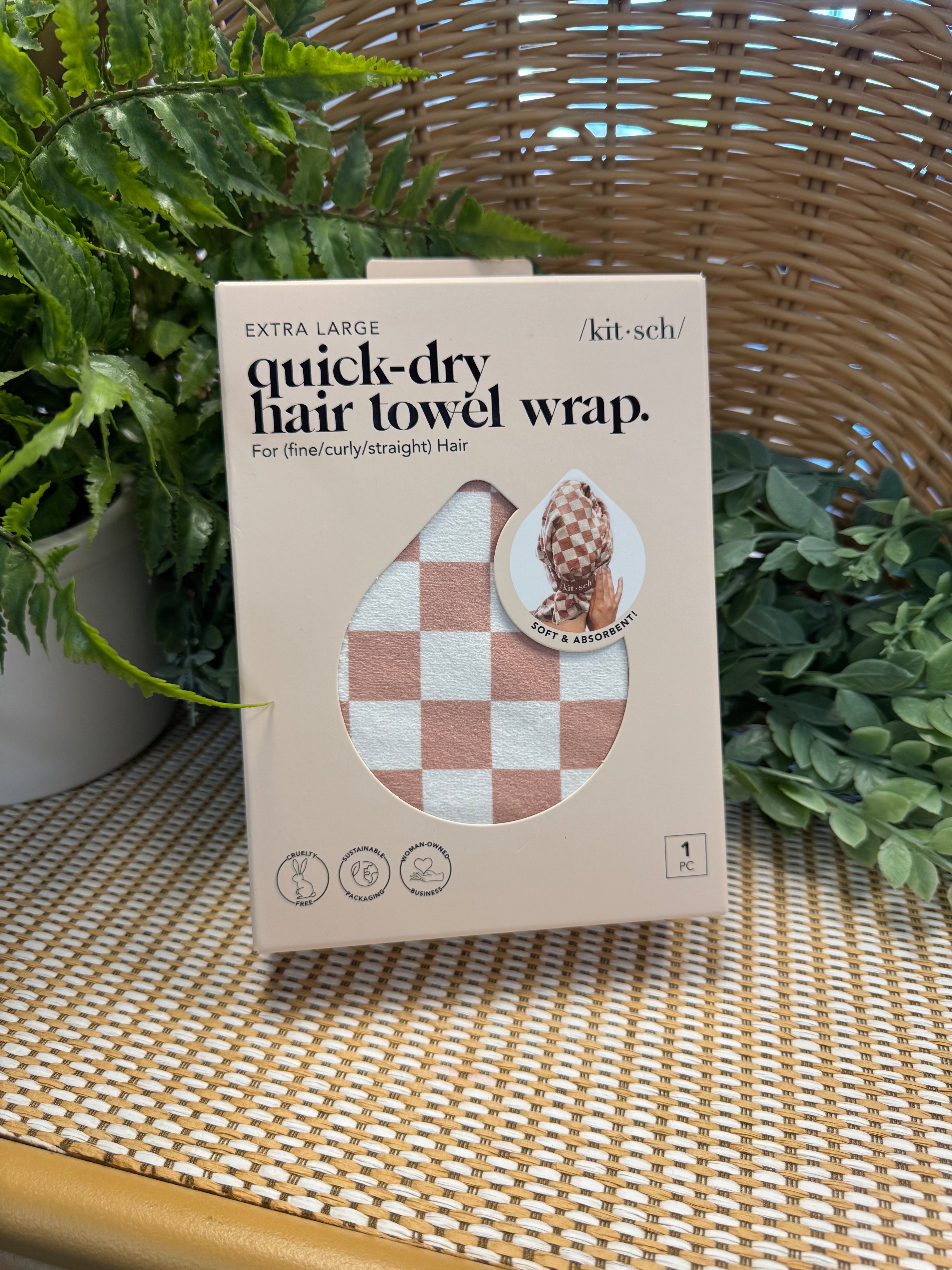 Kitsch XL Quick-Dry Hair Towel-Checker-Hair Accessories-kitsch-The Silo Boutique, Women's Fashion Boutique Located in Warren and Grand Forks North Dakota