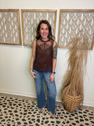 Elan Harper Sleeveless Top-Brown-Tank Tops-elan-The Silo Boutique, Women's Fashion Boutique Located in Warren and Grand Forks North Dakota