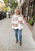 Ivory and Mocha Checkered Sweater-Sweaters-veveret-The Silo Boutique, Women's Fashion Boutique Located in Warren and Grand Forks North Dakota