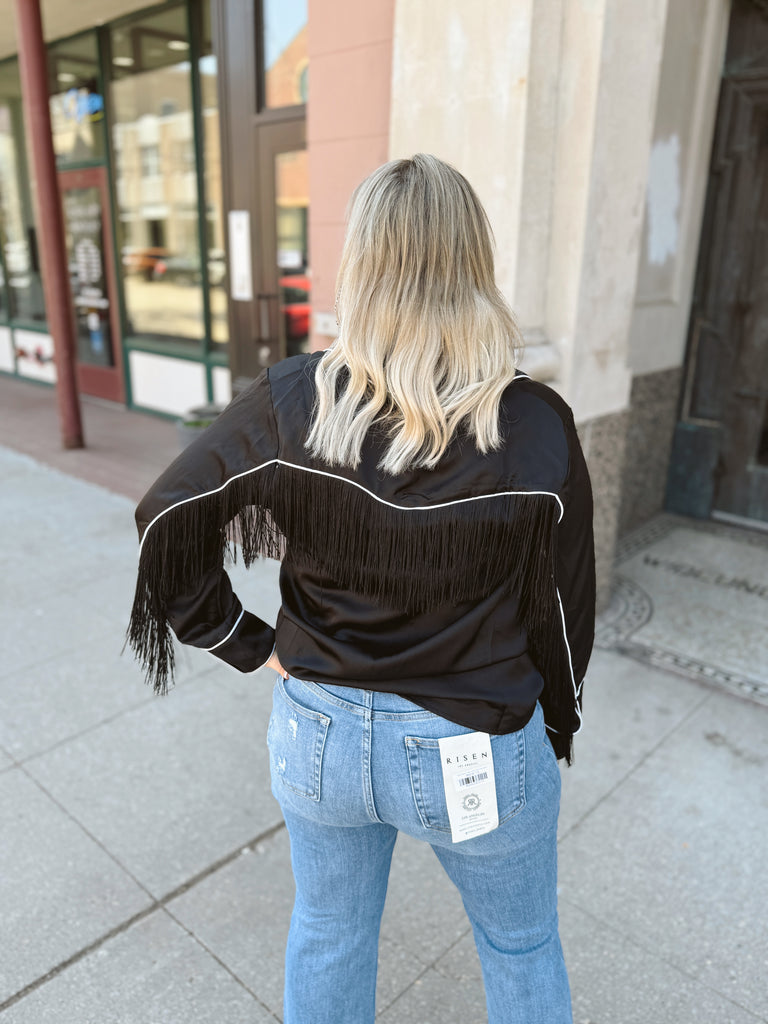 Ready for the Rodeo Top-Black-Long Sleeve Tops-blue B-The Silo Boutique, Women's Fashion Boutique Located in Warren and Grand Forks North Dakota