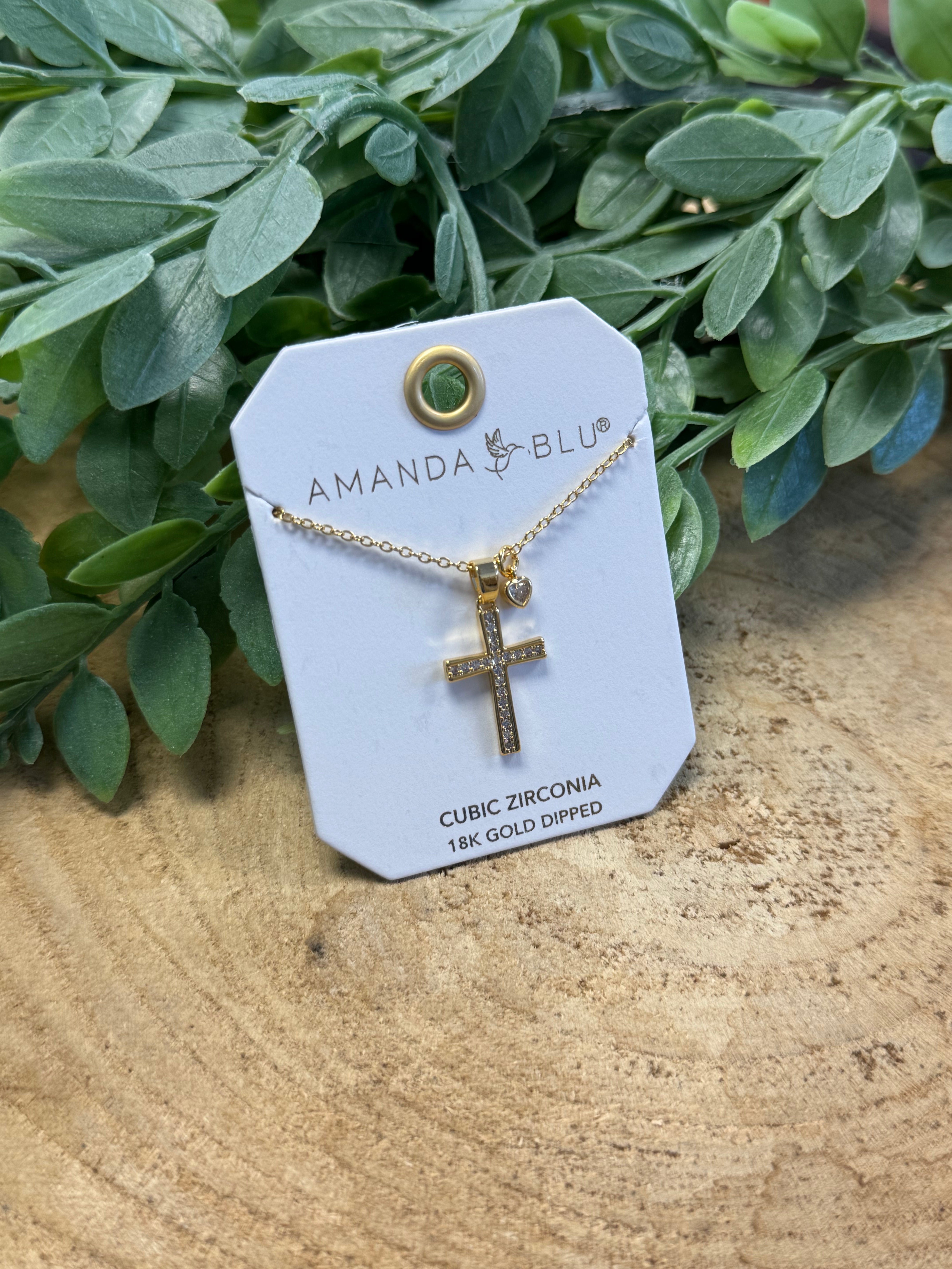 Pave Cross with Heart Droplet Necklace-Necklaces-Amanda Blu-The Silo Boutique, Women's Fashion Boutique Located in Warren and Grand Forks North Dakota