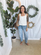 Eyelet Button Tank Top-White-Tank Tops-entro-The Silo Boutique, Women's Fashion Boutique Located in Warren and Grand Forks North Dakota