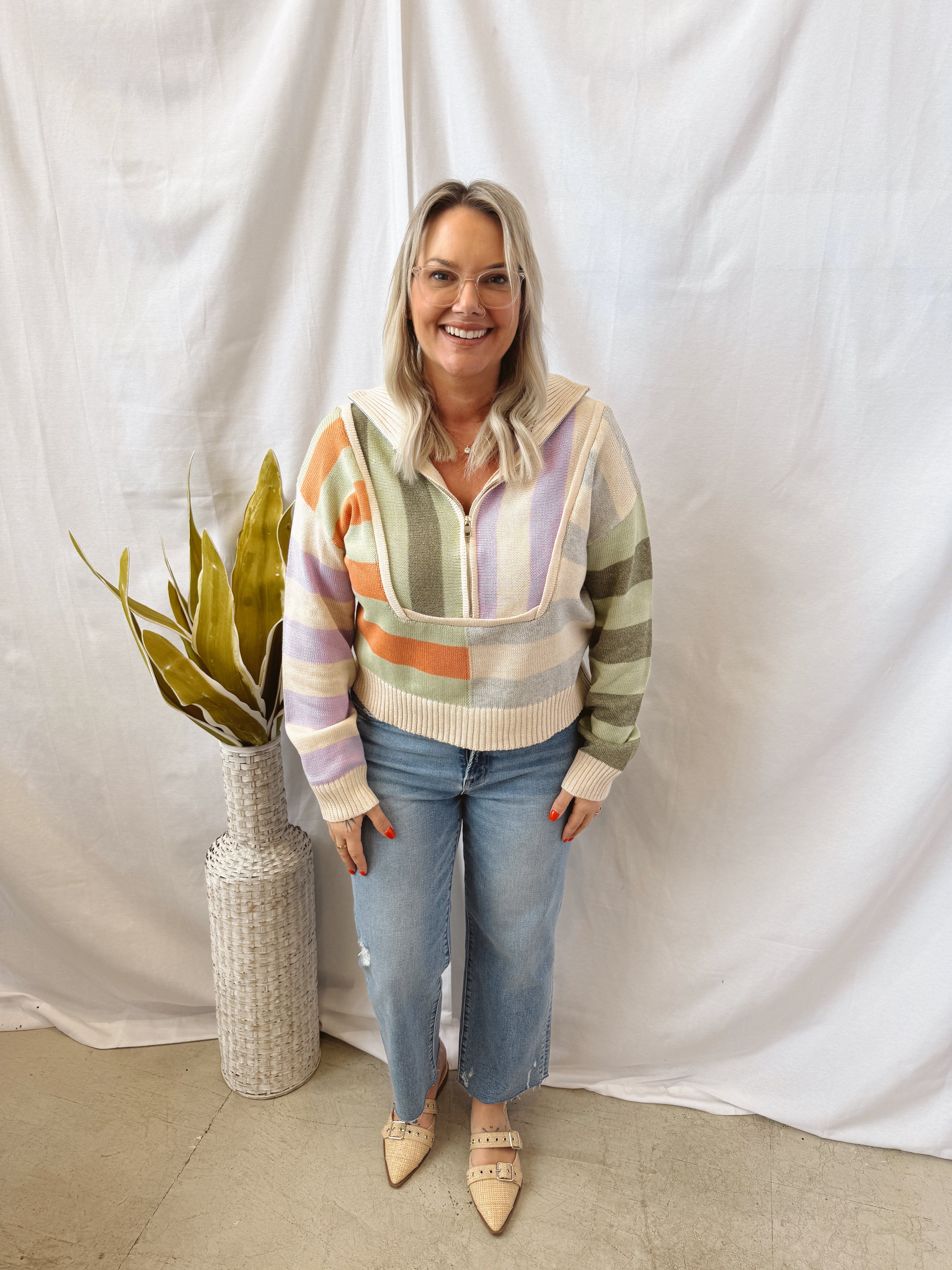 Lavender Mix Zip Neck Sweater-Sweaters-mystree-The Silo Boutique, Women's Fashion Boutique Located in Warren and Grand Forks North Dakota