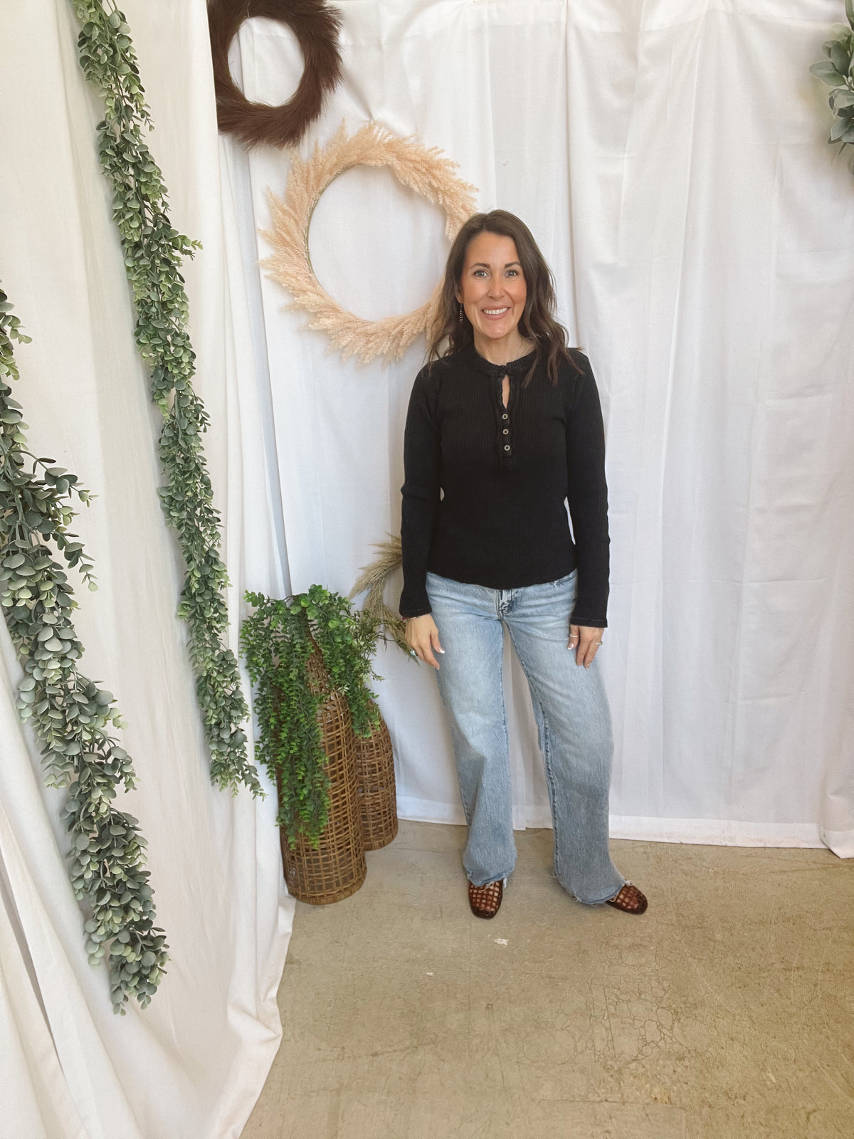 Clara Henley Top-Black-Long Sleeve Tops-hyfve-The Silo Boutique, Women's Fashion Boutique Located in Warren and Grand Forks North Dakota
