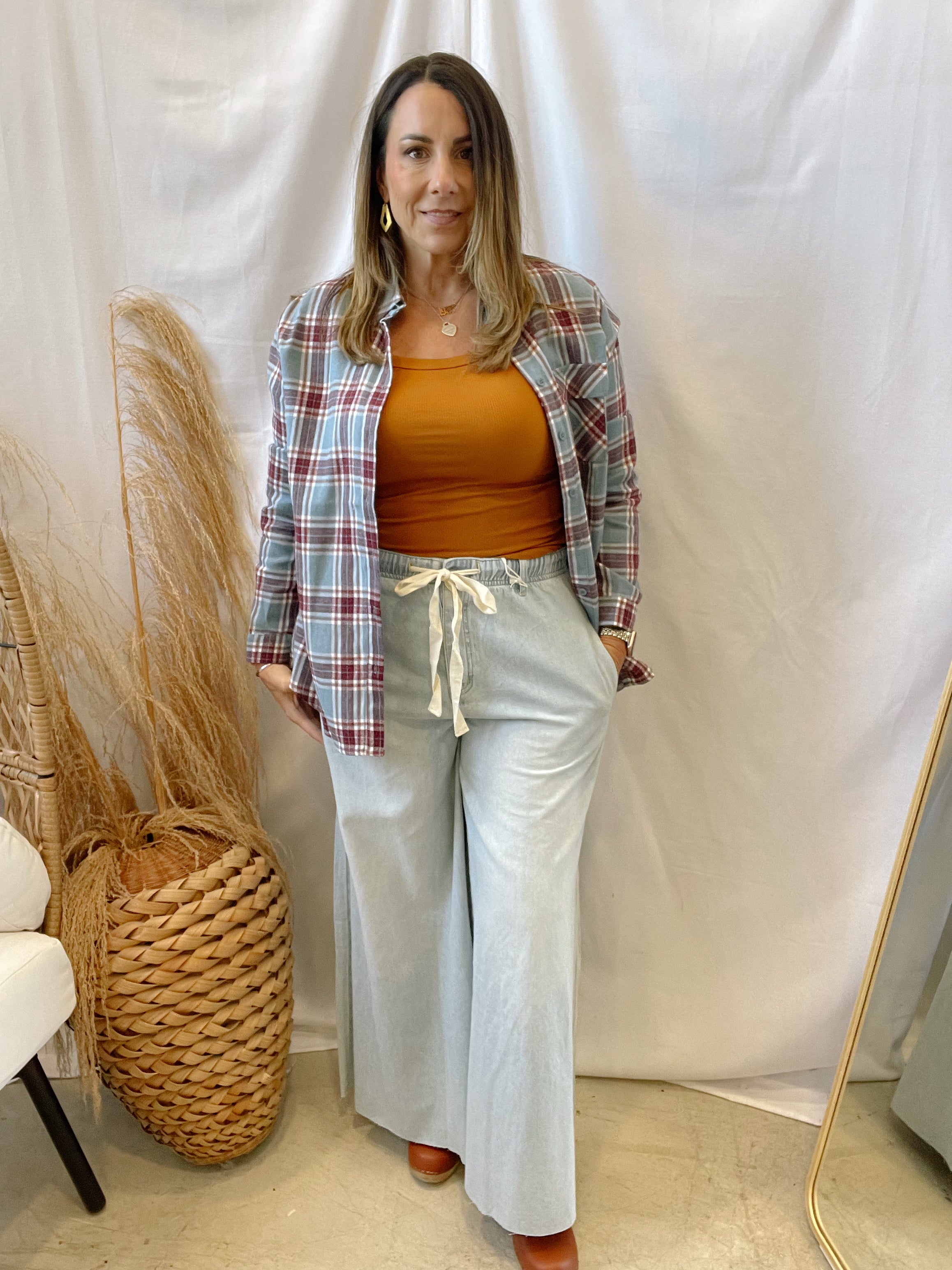 Sadie Sage Multi Blue Flannel-Long Sleeve Tops-sadie sage-The Silo Boutique, Women's Fashion Boutique Located in Warren and Grand Forks North Dakota