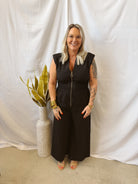 Black Zip Jumpsuit-Jumpsuits & Rompers-entro-The Silo Boutique, Women's Fashion Boutique Located in Warren and Grand Forks North Dakota