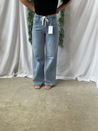 Risen Slouchy Wide Leg Drawstring Jeans-Jeans-risen-The Silo Boutique, Women's Fashion Boutique Located in Warren and Grand Forks North Dakota
