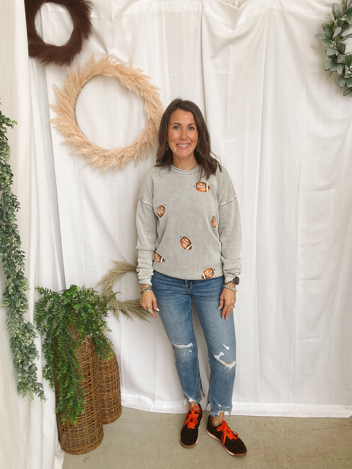 Hrt & Luv Football Sweatshirt-Gray-Sweatshirts-fair-The Silo Boutique, Women's Fashion Boutique Located in Warren and Grand Forks North Dakota