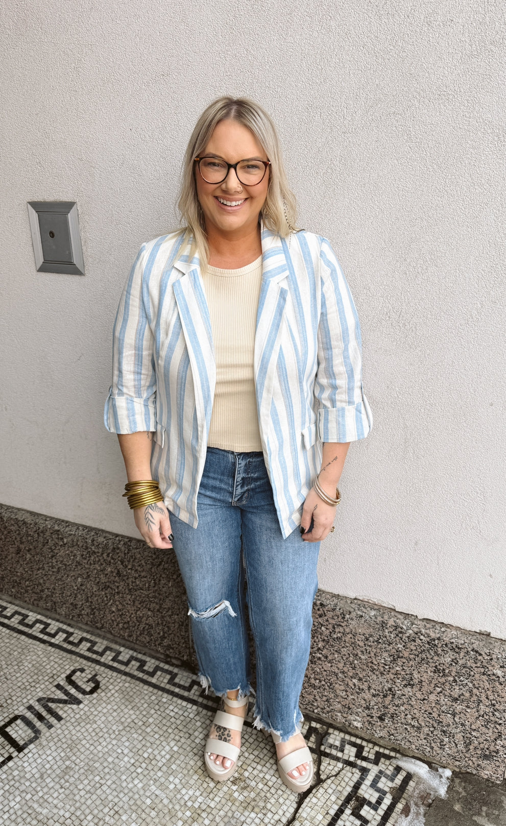 No Blues Striped Blazer-Blazers-love tree-The Silo Boutique, Women's Fashion Boutique Located in Warren and Grand Forks North Dakota