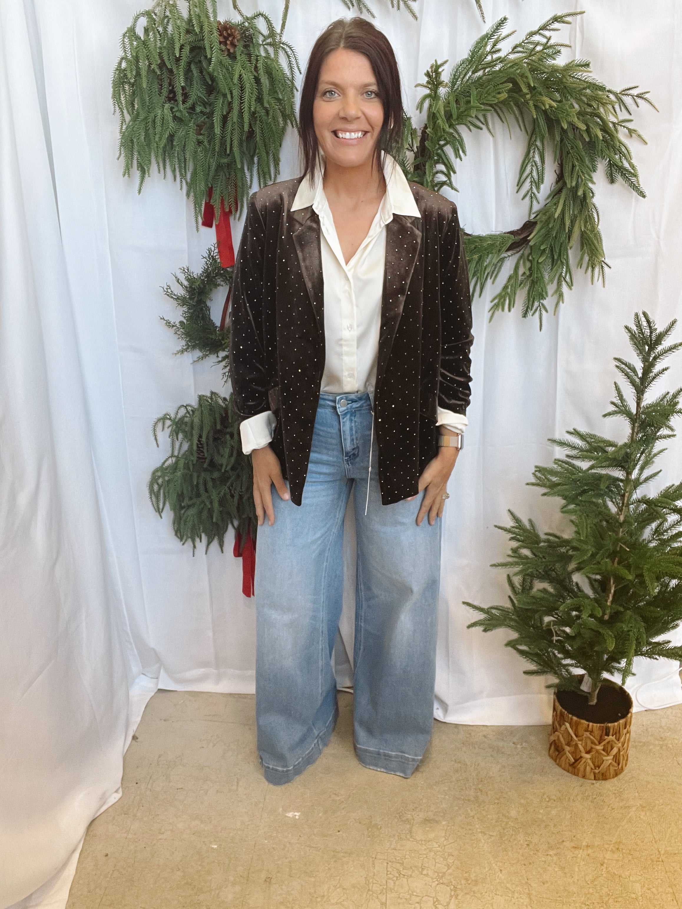 Brown Stone Velvet Blazer-Blazers-skies are blue-The Silo Boutique, Women's Fashion Boutique Located in Warren and Grand Forks North Dakota