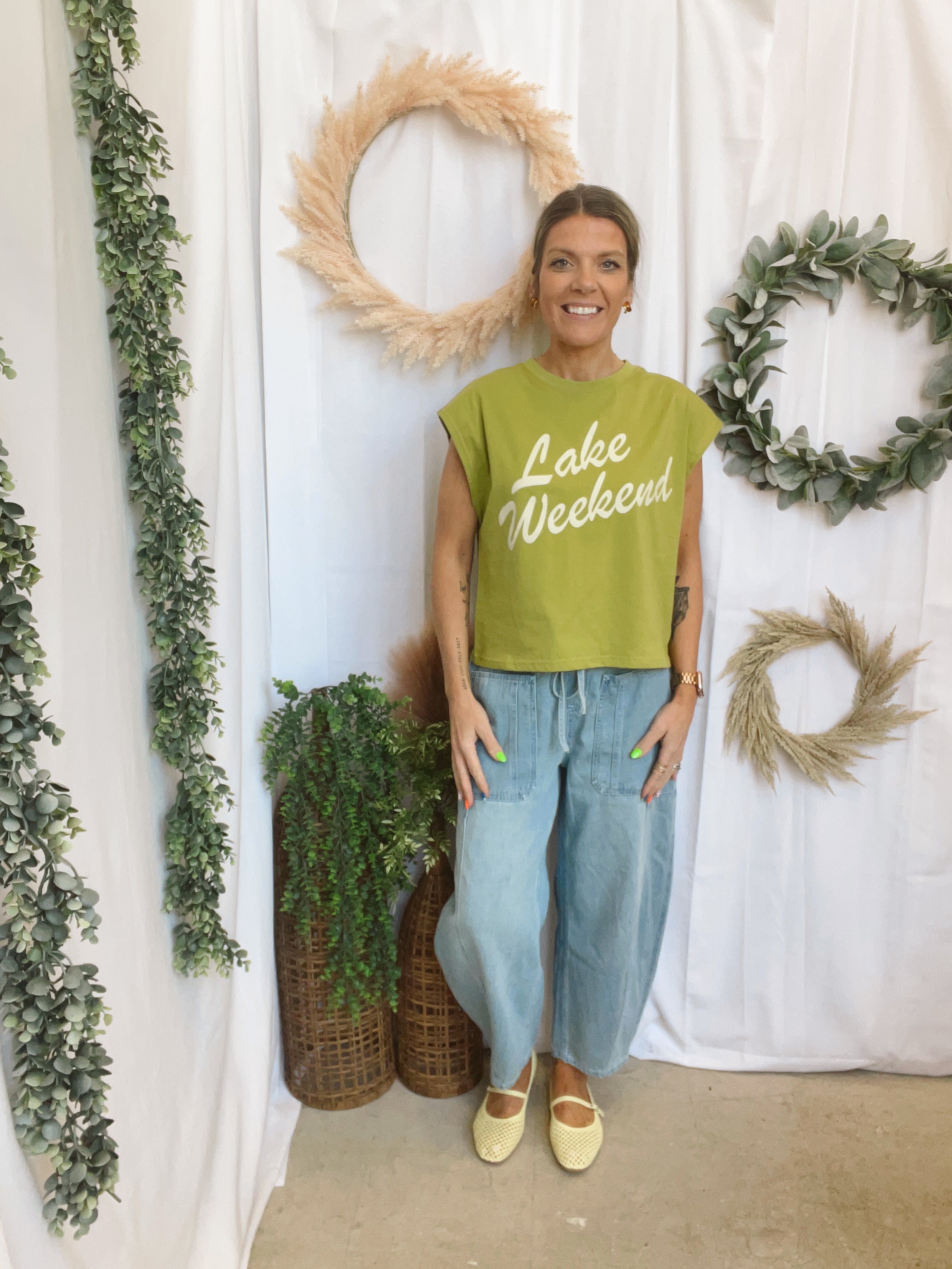 Lime Lake Weekend Tank-Tank Tops-blakley-The Silo Boutique, Women's Fashion Boutique Located in Warren and Grand Forks North Dakota