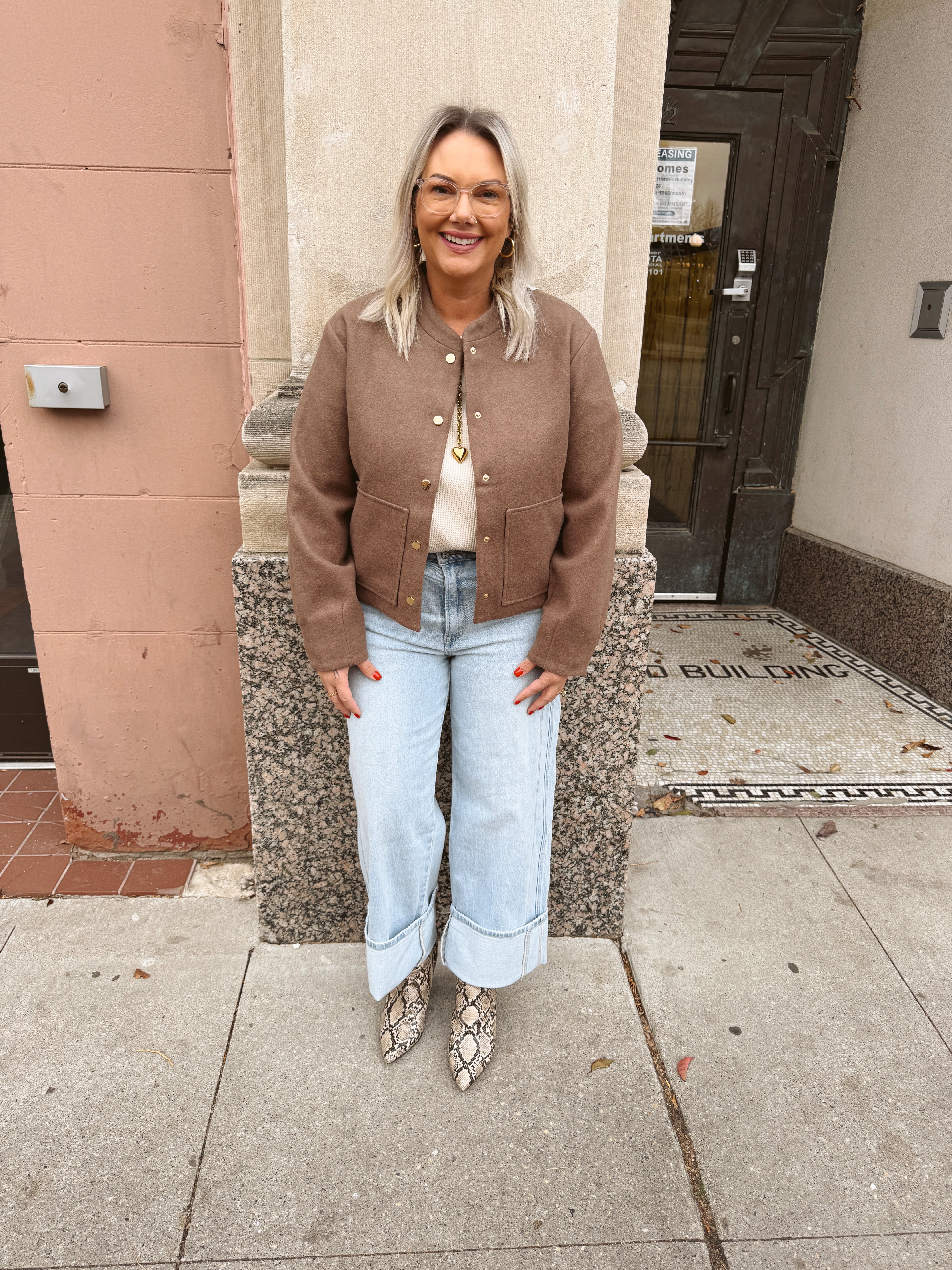 Mocha Bomber Jacket-Coats & Jackets-hem and thread-The Silo Boutique, Women's Fashion Boutique Located in Warren and Grand Forks North Dakota