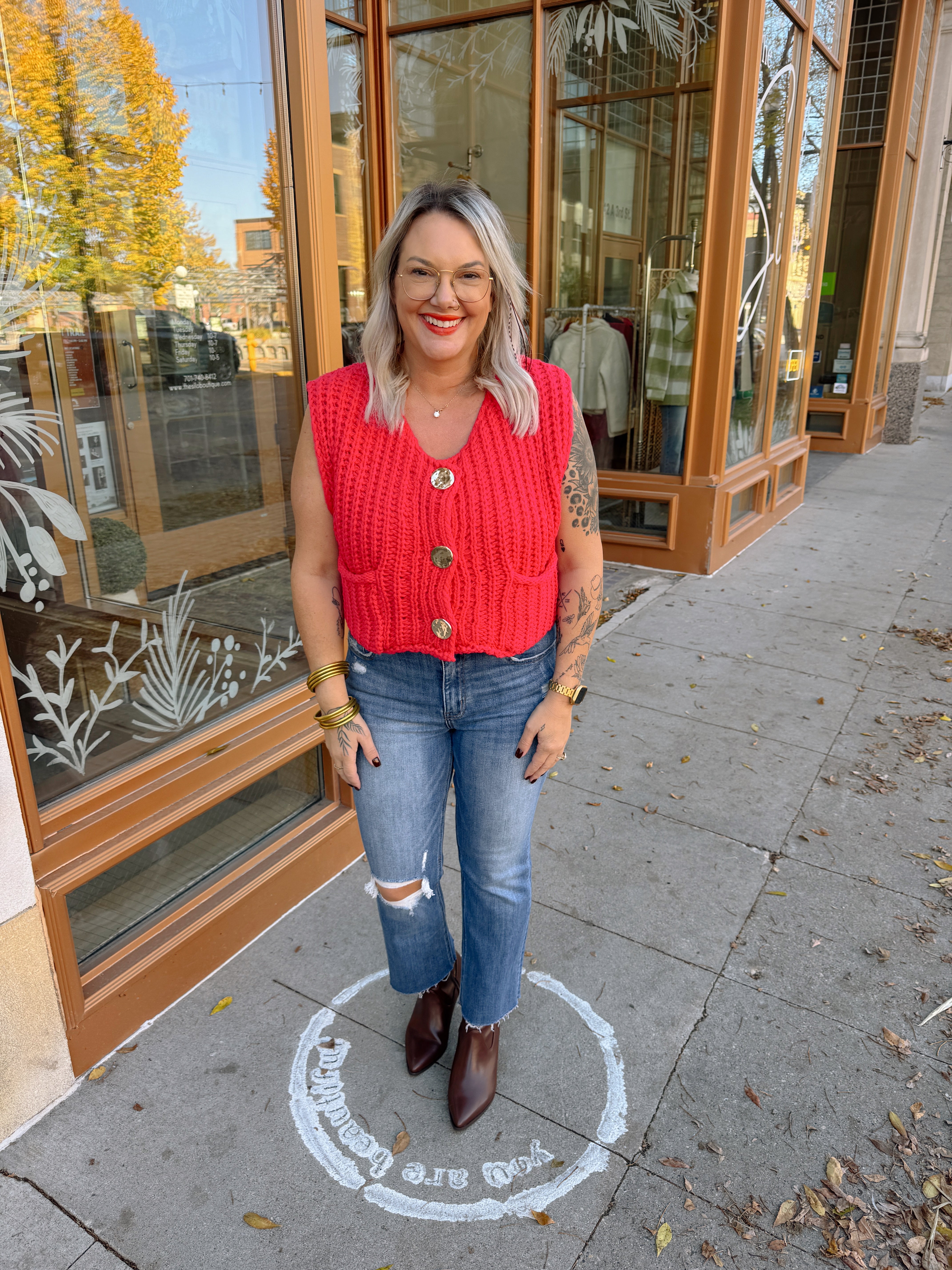 Sunday Red Chunky Sleeveless Sweater-Sweaters-sunday-The Silo Boutique, Women's Fashion Boutique Located in Warren and Grand Forks North Dakota