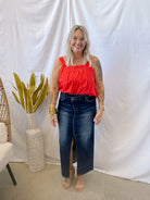 Pleated and Scalloped Tank Top-Red-Final Sale-Tank Tops-ENTRO-The Silo Boutique, Women's Fashion Boutique Located in Warren and Grand Forks North Dakota