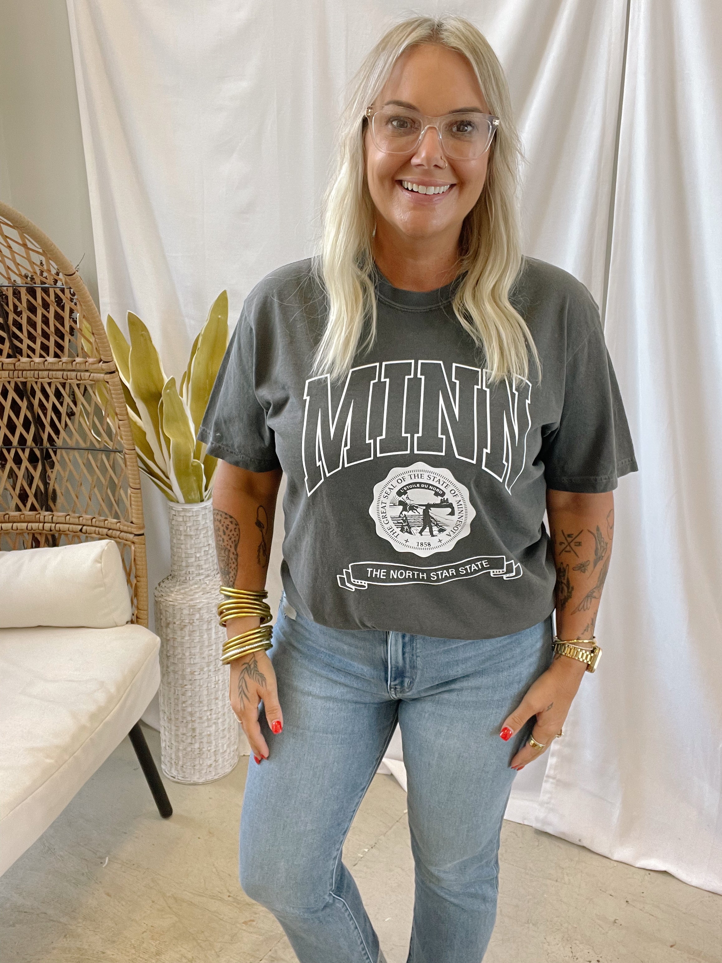 Charcoal Minnesota Tee-Graphic Tees-218-The Silo Boutique, Women's Fashion Boutique Located in Warren and Grand Forks North Dakota
