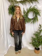 Brown Suede Bomber Jacket-Coats & Jackets-faire-The Silo Boutique, Women's Fashion Boutique Located in Warren and Grand Forks North Dakota