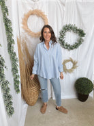 Elizabeth Button Down Top-Blue-Long Sleeve Tops-hyfve-The Silo Boutique, Women's Fashion Boutique Located in Warren and Grand Forks North Dakota