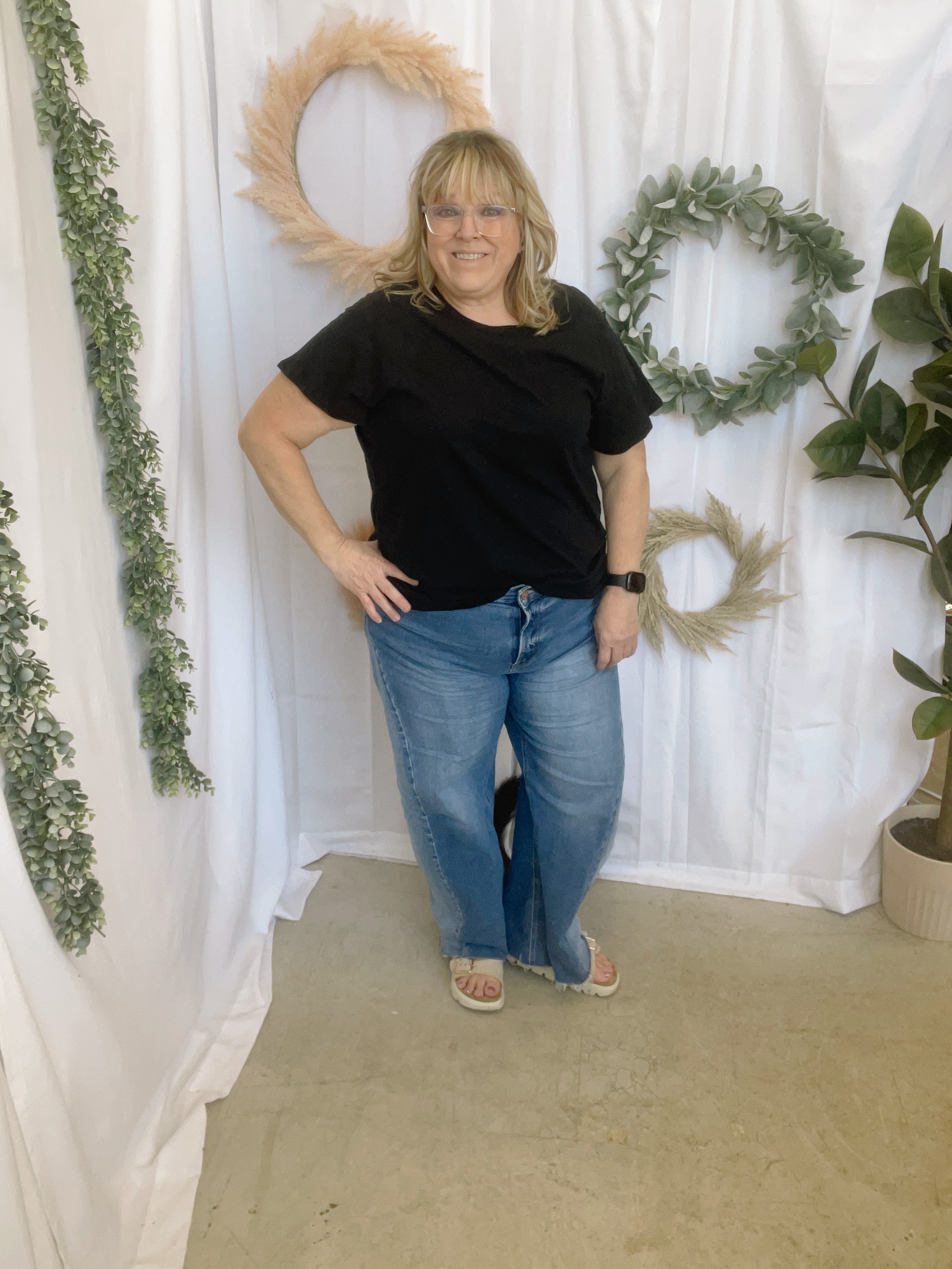 Boyfriend Round Neck Tee-Black-Short Sleeve Tops-Zenana-The Silo Boutique, Women's Fashion Boutique Located in Warren and Grand Forks North Dakota