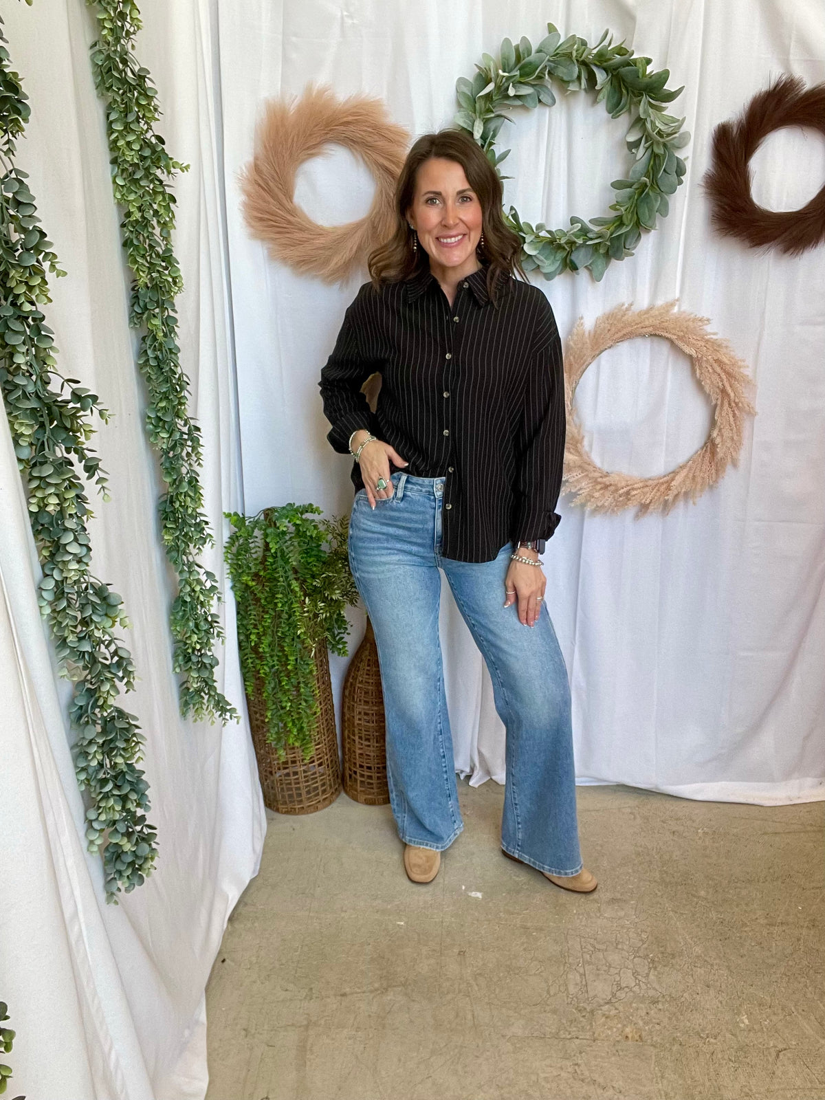 Leslie Button Down Top-Black-Long Sleeve Tops-hyfve-The Silo Boutique, Women's Fashion Boutique Located in Warren and Grand Forks North Dakota