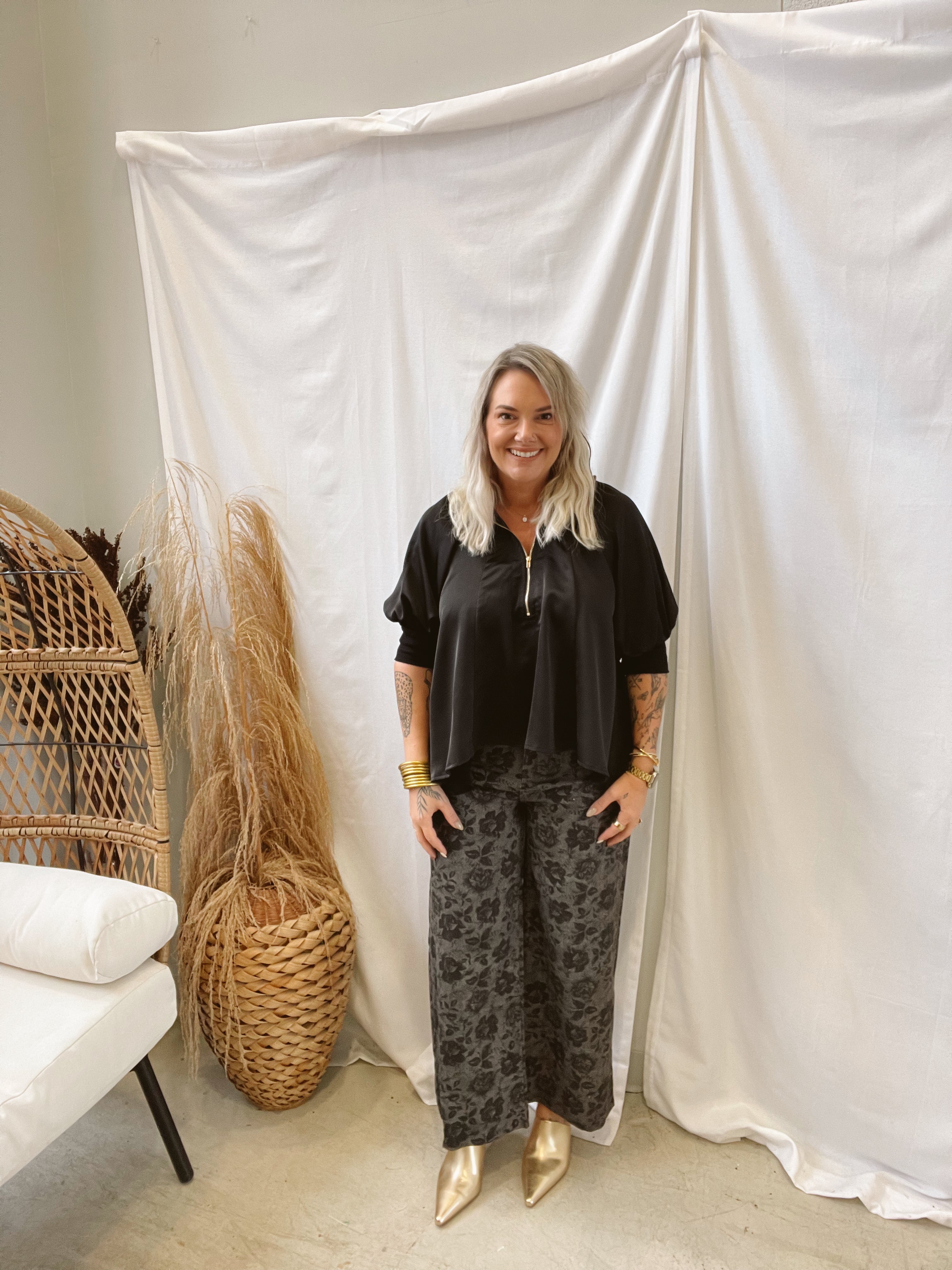 Black Floral Pants-Pants-entro-The Silo Boutique, Women's Fashion Boutique Located in Warren and Grand Forks North Dakota