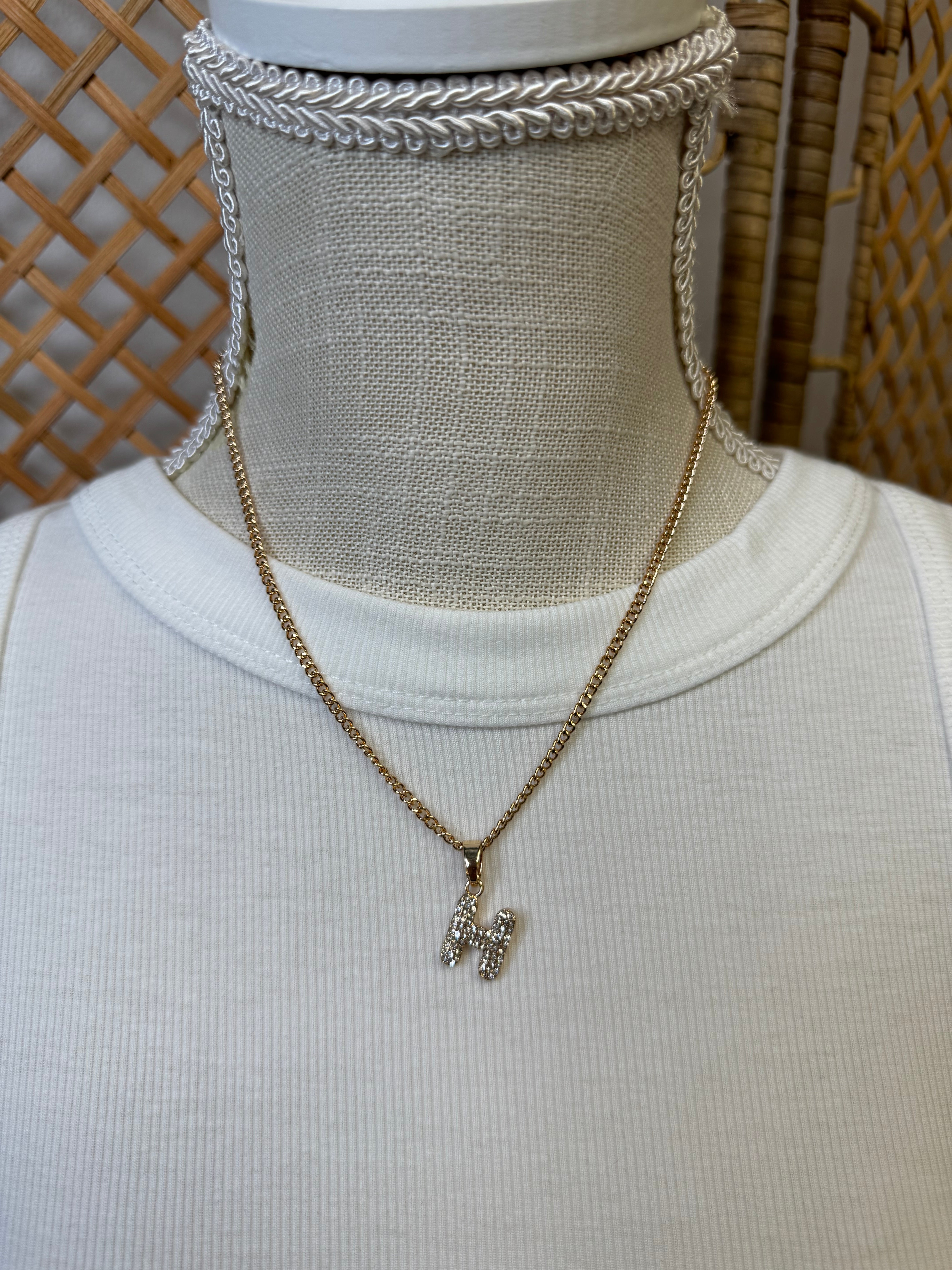 Rhinestone Initial Necklace-Necklaces-Fame-The Silo Boutique, Women's Fashion Boutique Located in Warren and Grand Forks North Dakota