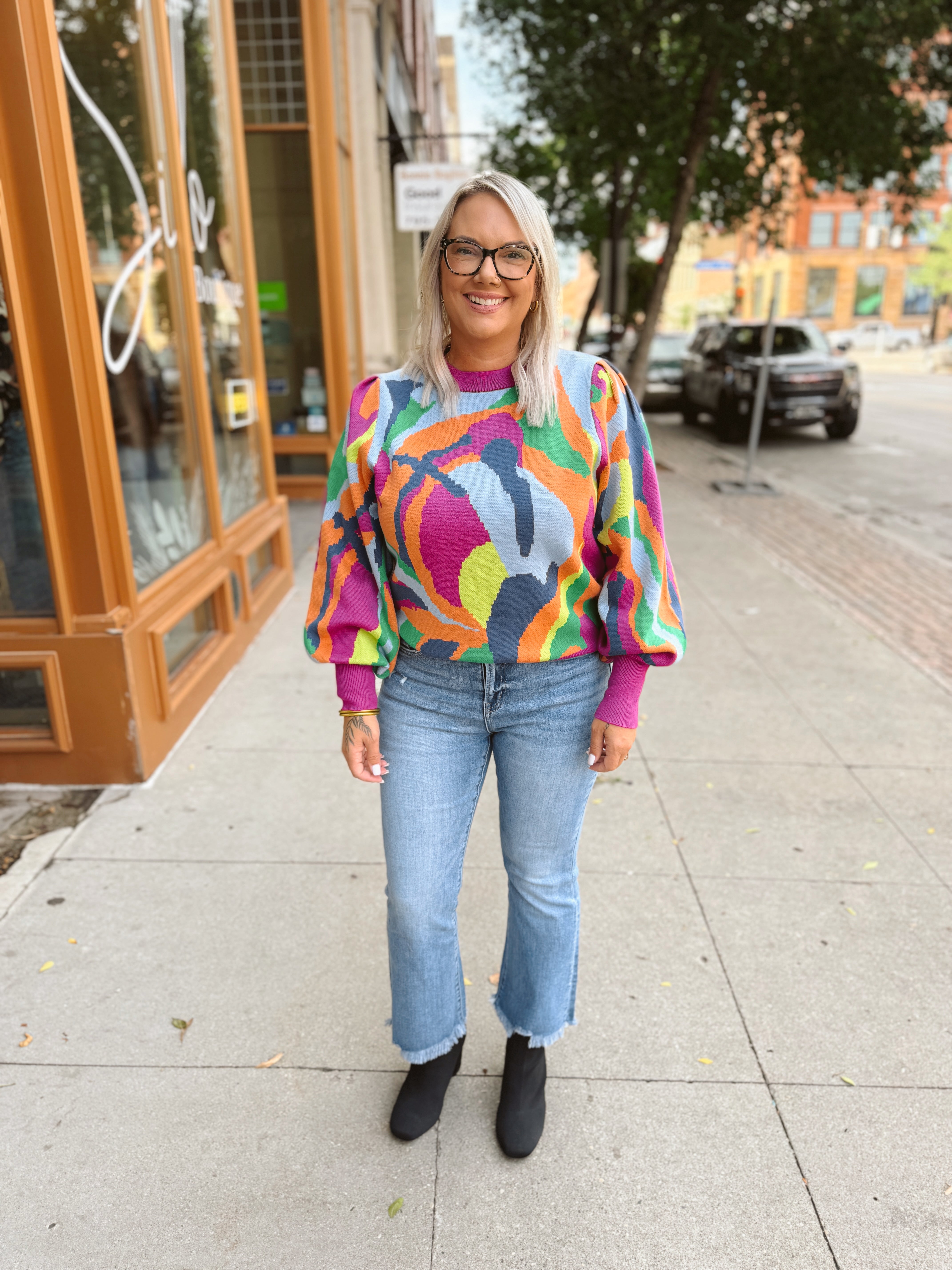 Maggie Fun Print Top-Sweaters-jodifl-The Silo Boutique, Women's Fashion Boutique Located in Warren and Grand Forks North Dakota