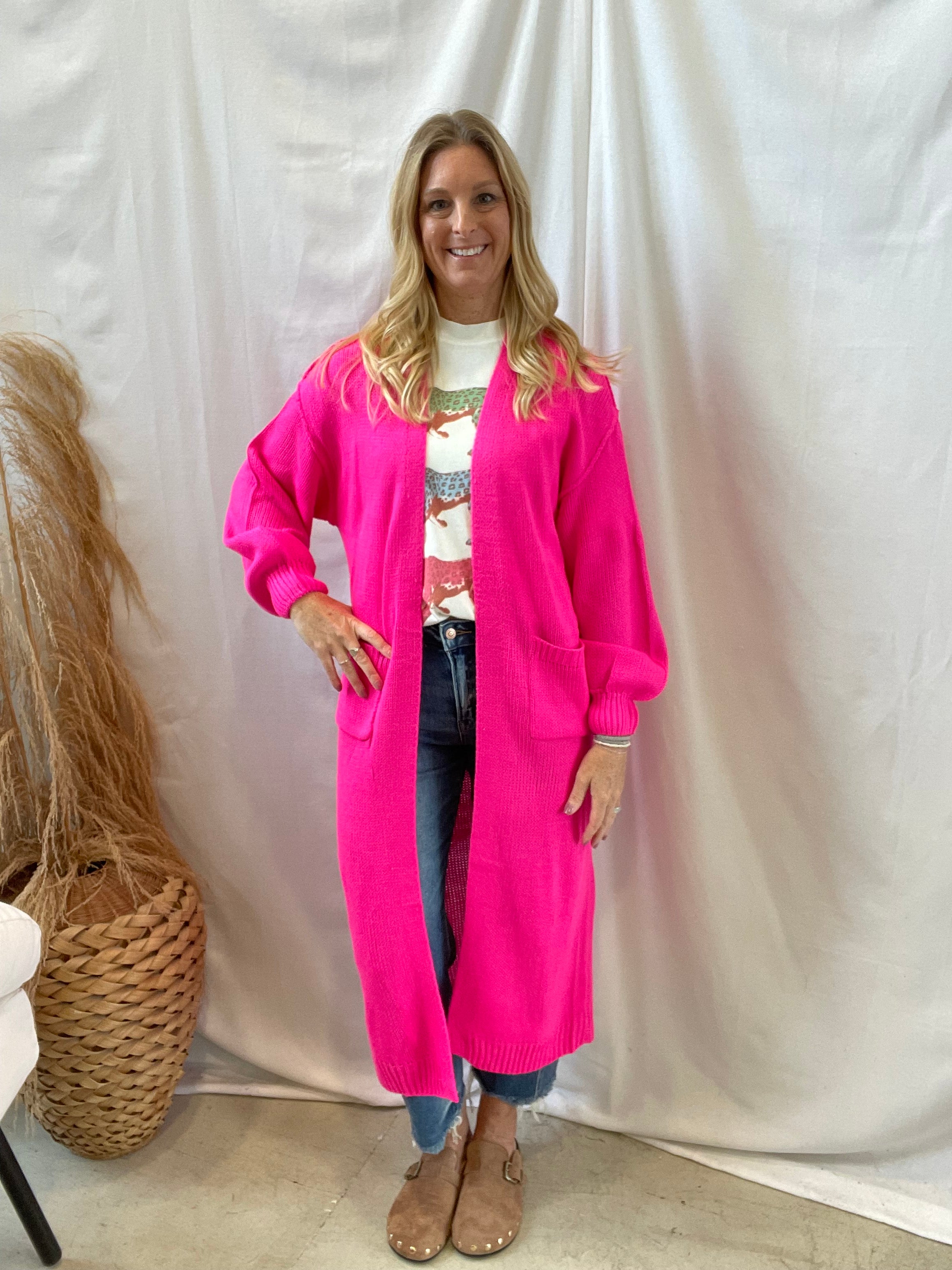Panache Long Cardigan-Pink-Cardigans-panache-The Silo Boutique, Women's Fashion Boutique Located in Warren and Grand Forks North Dakota