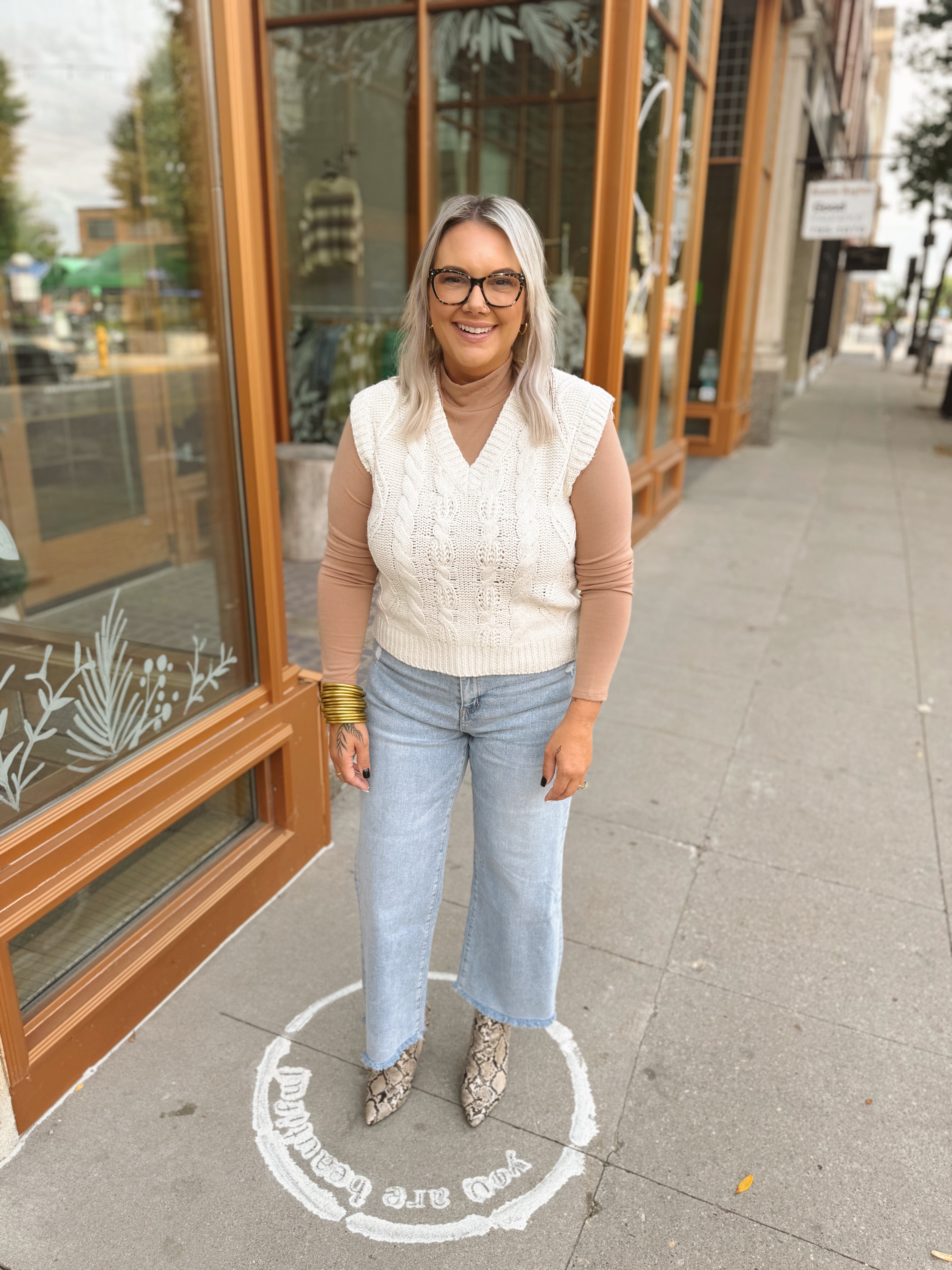 Chunky Cable Knit Sweater Vest-Cream-Vests-be cool-The Silo Boutique, Women's Fashion Boutique Located in Warren and Grand Forks North Dakota