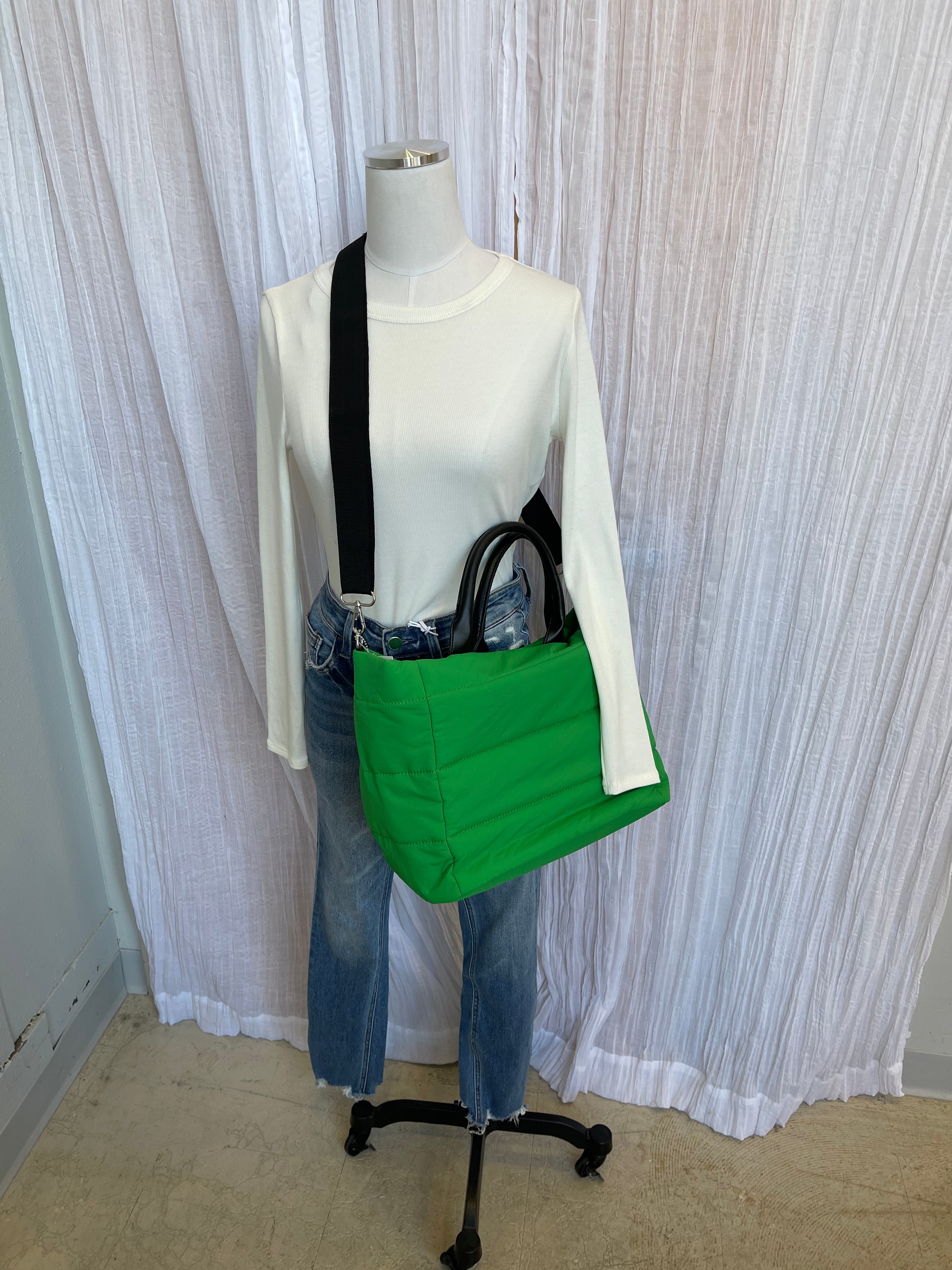 Green Nylon Puff Tote Purse-Purses-Fame-The Silo Boutique, Women's Fashion Boutique Located in Warren and Grand Forks North Dakota