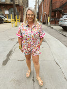 Pink Ribbon Trip Floral Romper-Jumpsuits & Rompers-entro-The Silo Boutique, Women's Fashion Boutique Located in Warren and Grand Forks North Dakota