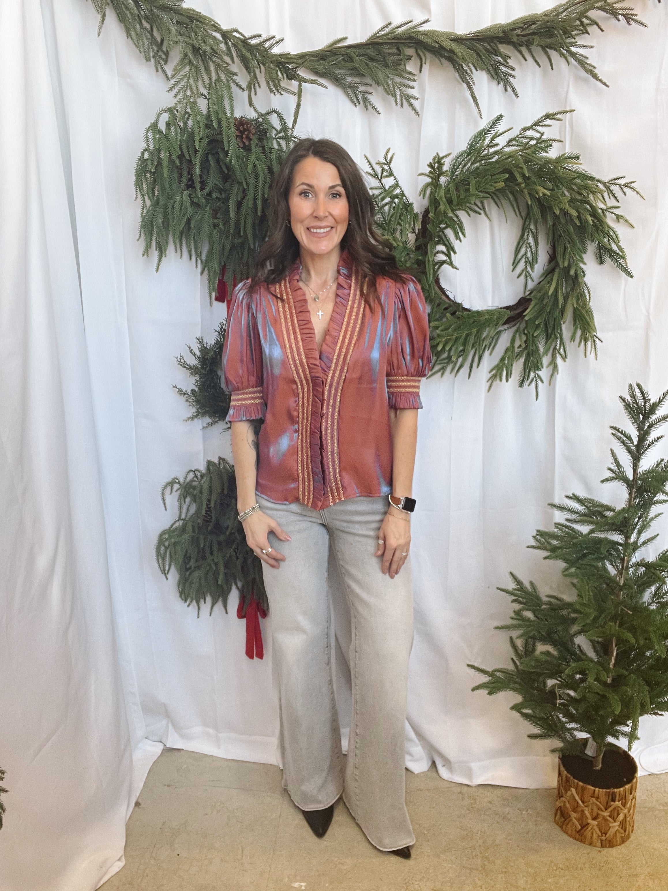 Glam Ruffle Smocked Top-Rust-Short Sleeve Tops-glam-The Silo Boutique, Women's Fashion Boutique Located in Warren and Grand Forks North Dakota