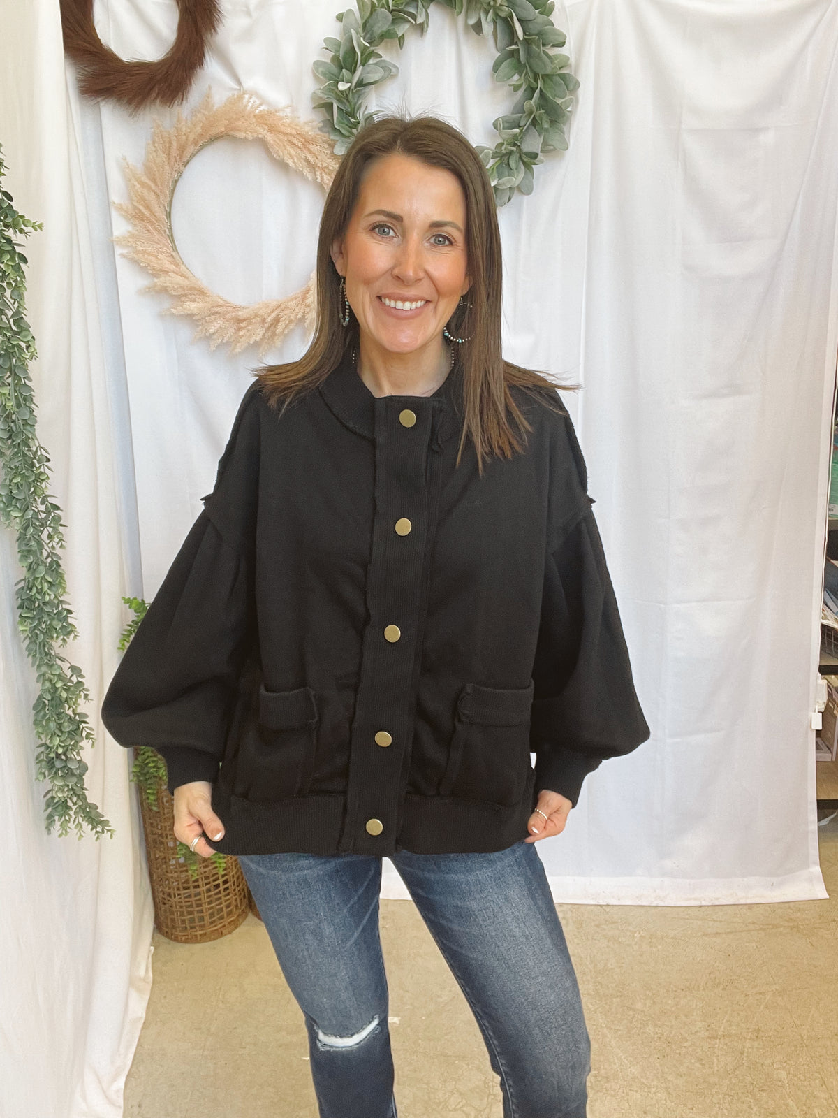 Heidi Snap Button Cardigan Jacket-Black-Shackets-hyfve-The Silo Boutique, Women's Fashion Boutique Located in Warren and Grand Forks North Dakota