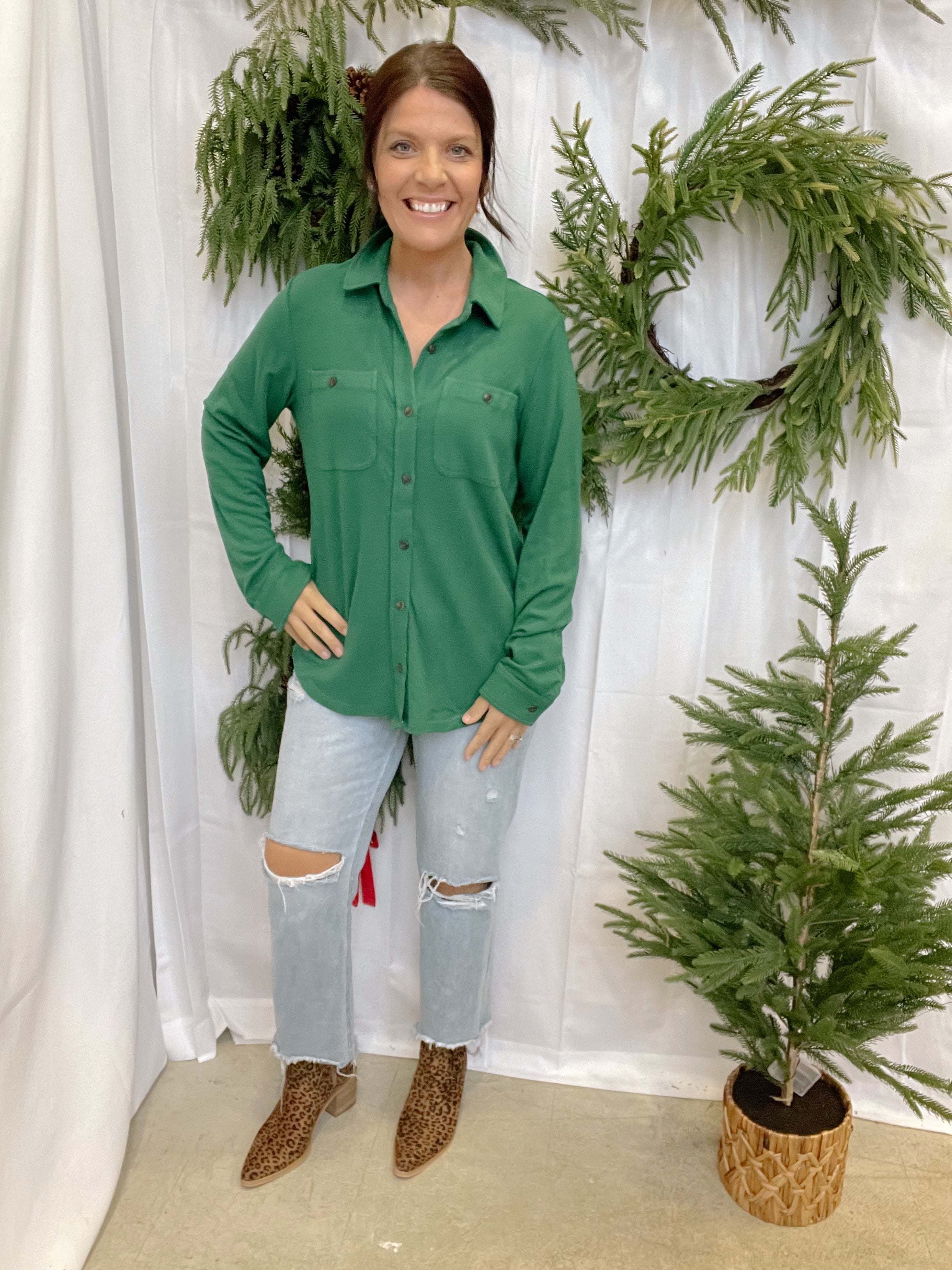 Super Soft Button Up Top-Green-Long Sleeve Tops-panache-The Silo Boutique, Women's Fashion Boutique Located in Warren and Grand Forks North Dakota