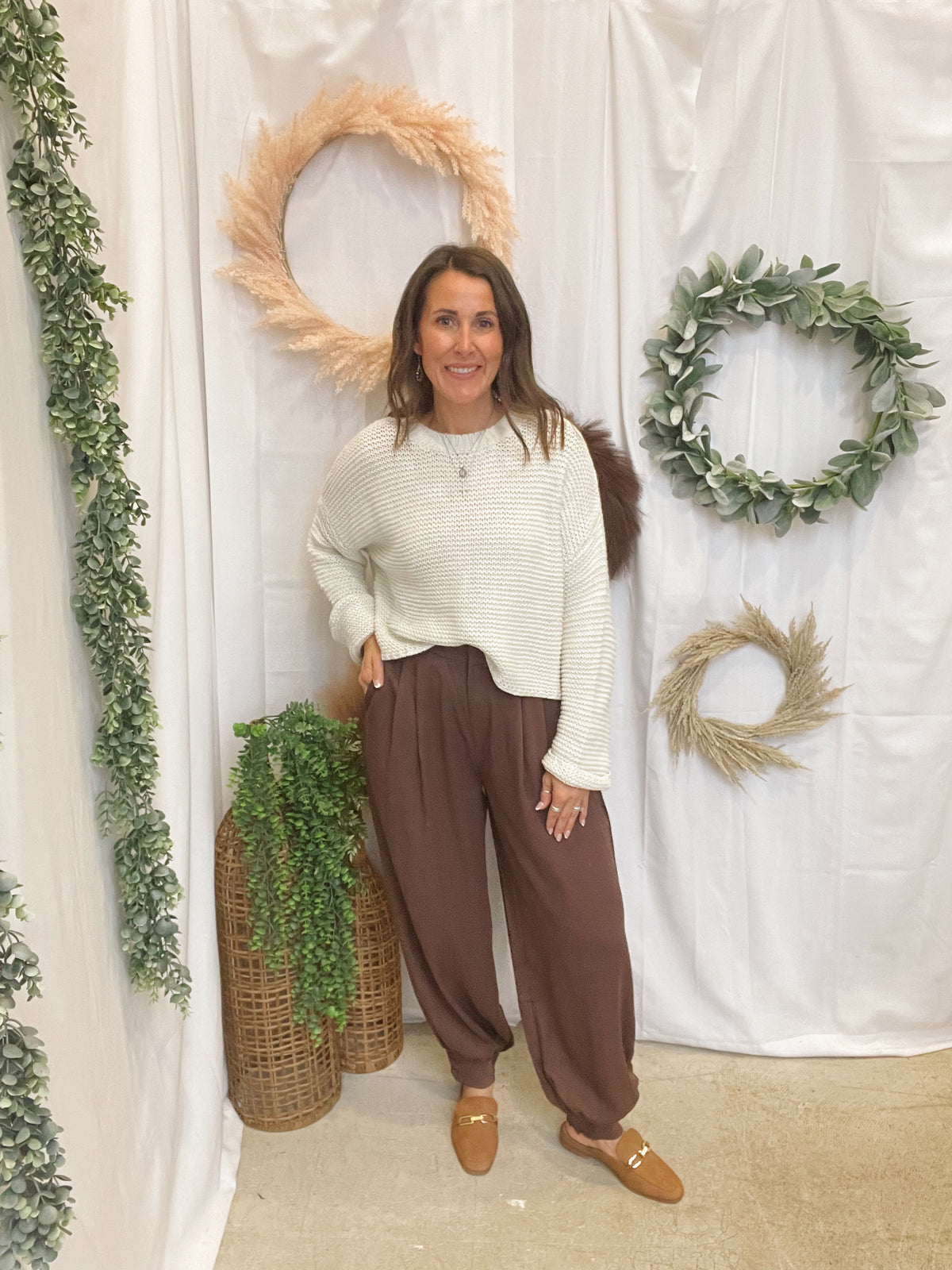Robin Button Cuffed Pants-Brown-Pants-ENTRO-The Silo Boutique, Women's Fashion Boutique Located in Warren and Grand Forks North Dakota